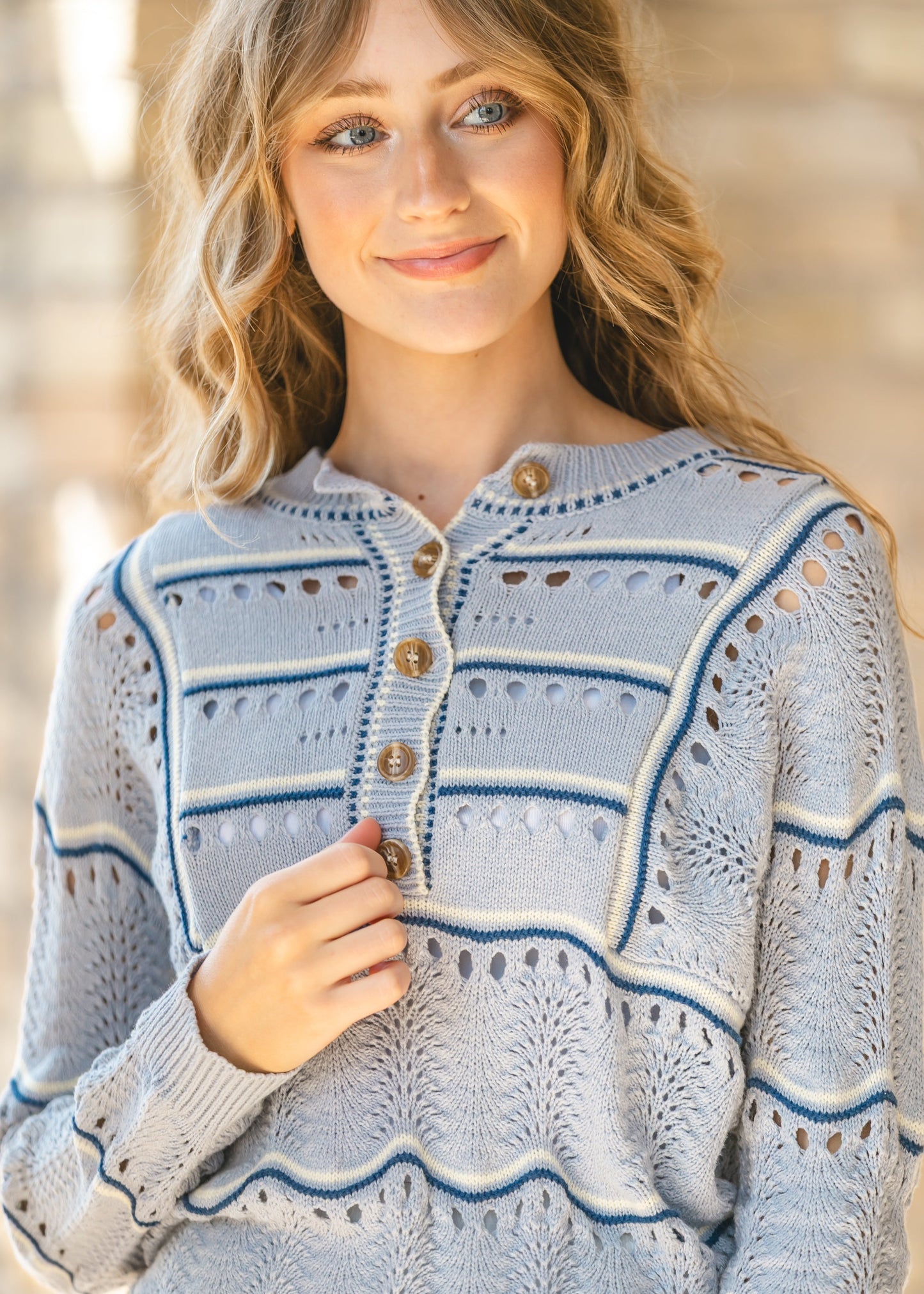 Heartloom® Elora Blue Quarter Button Sweater - FINAL SALE