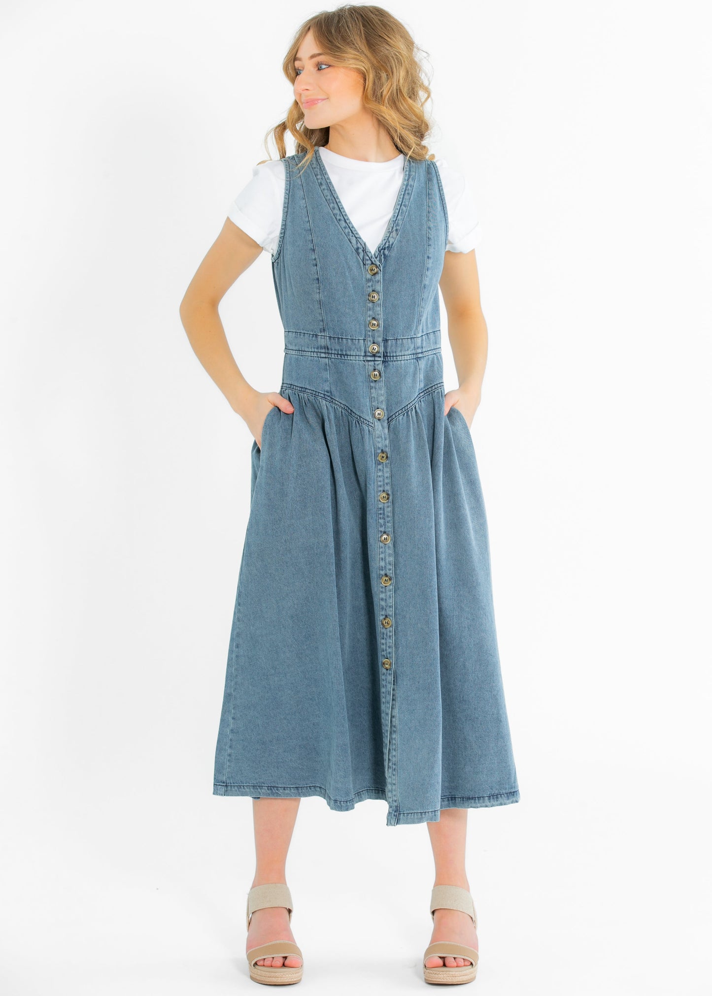 Heartloom® Jamie Front Button Denim Midi Dress - FINAL SALE