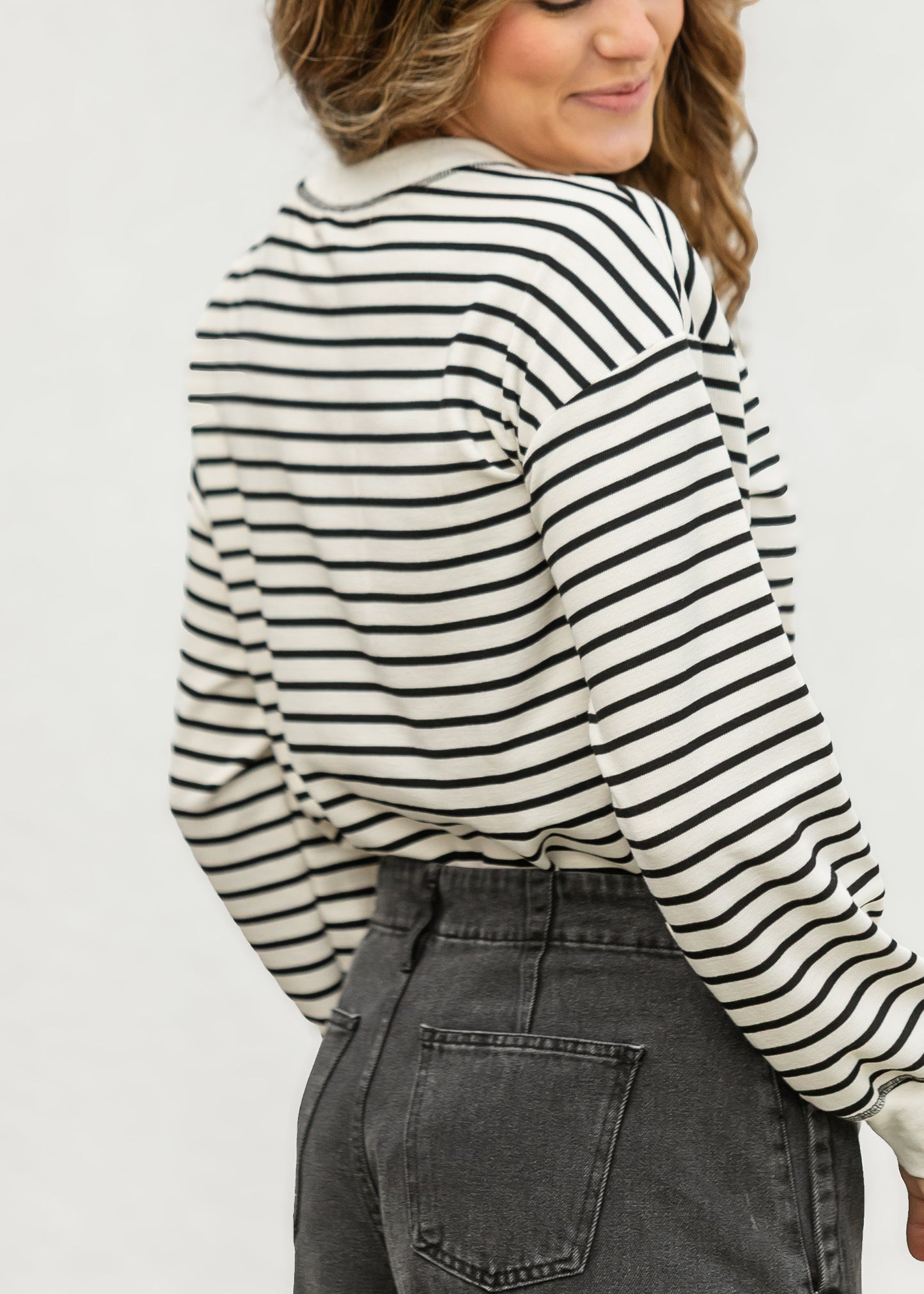 Henley Stripe Snap Knit Top