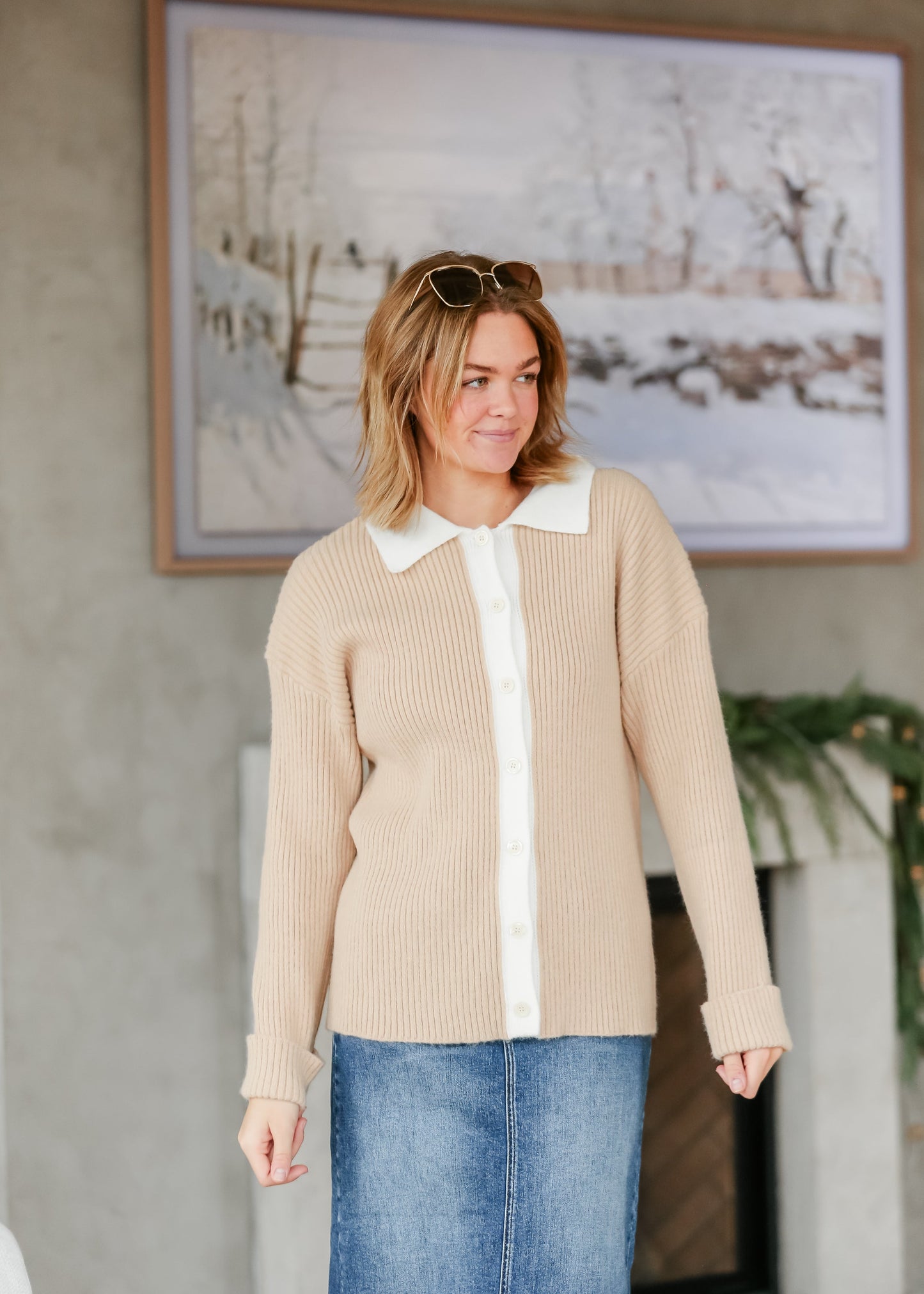 Herminie Two-Tone Button Up Cardigan - FINAL SALE