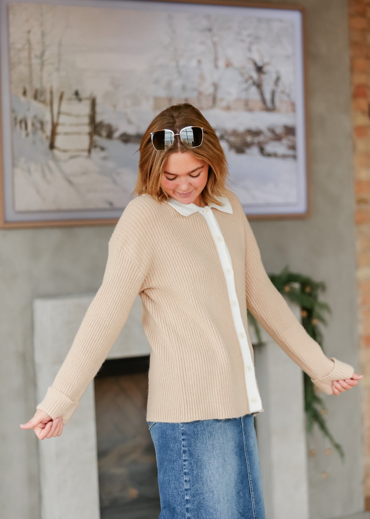 Herminie Two-Tone Button Up Cardigan - FINAL SALE