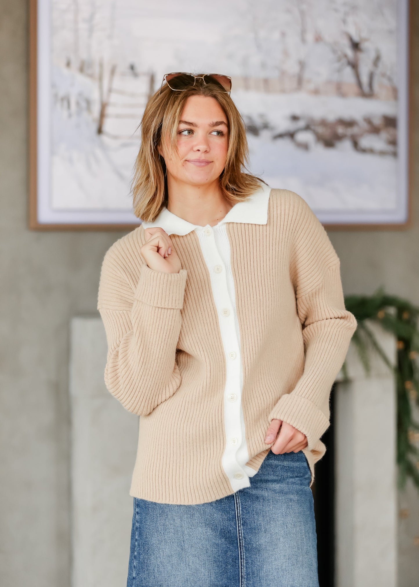 Herminie Two-Tone Button Up Cardigan - FINAL SALE