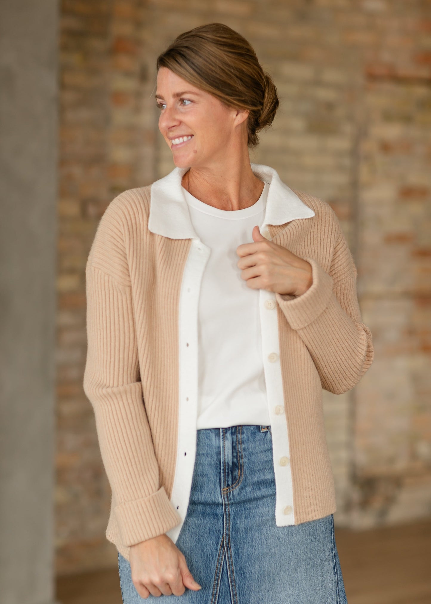 Herminie Two-Tone Button Up Cardigan - FINAL SALE