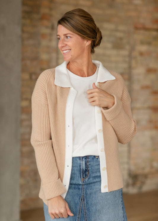 Herminie Two-Tone Button Up Cardigan - FINAL SALE