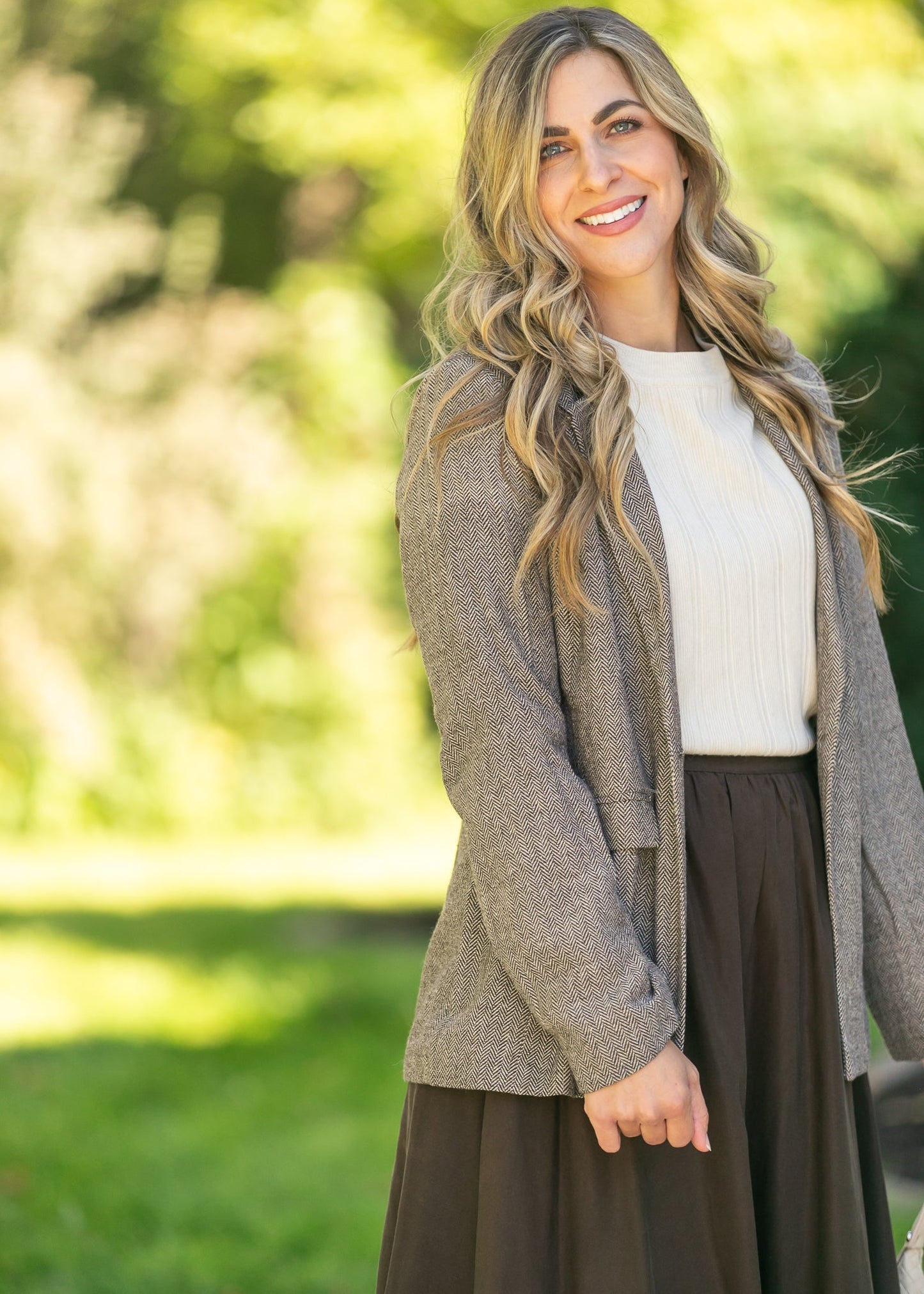 Herringbone Single Button Blazer