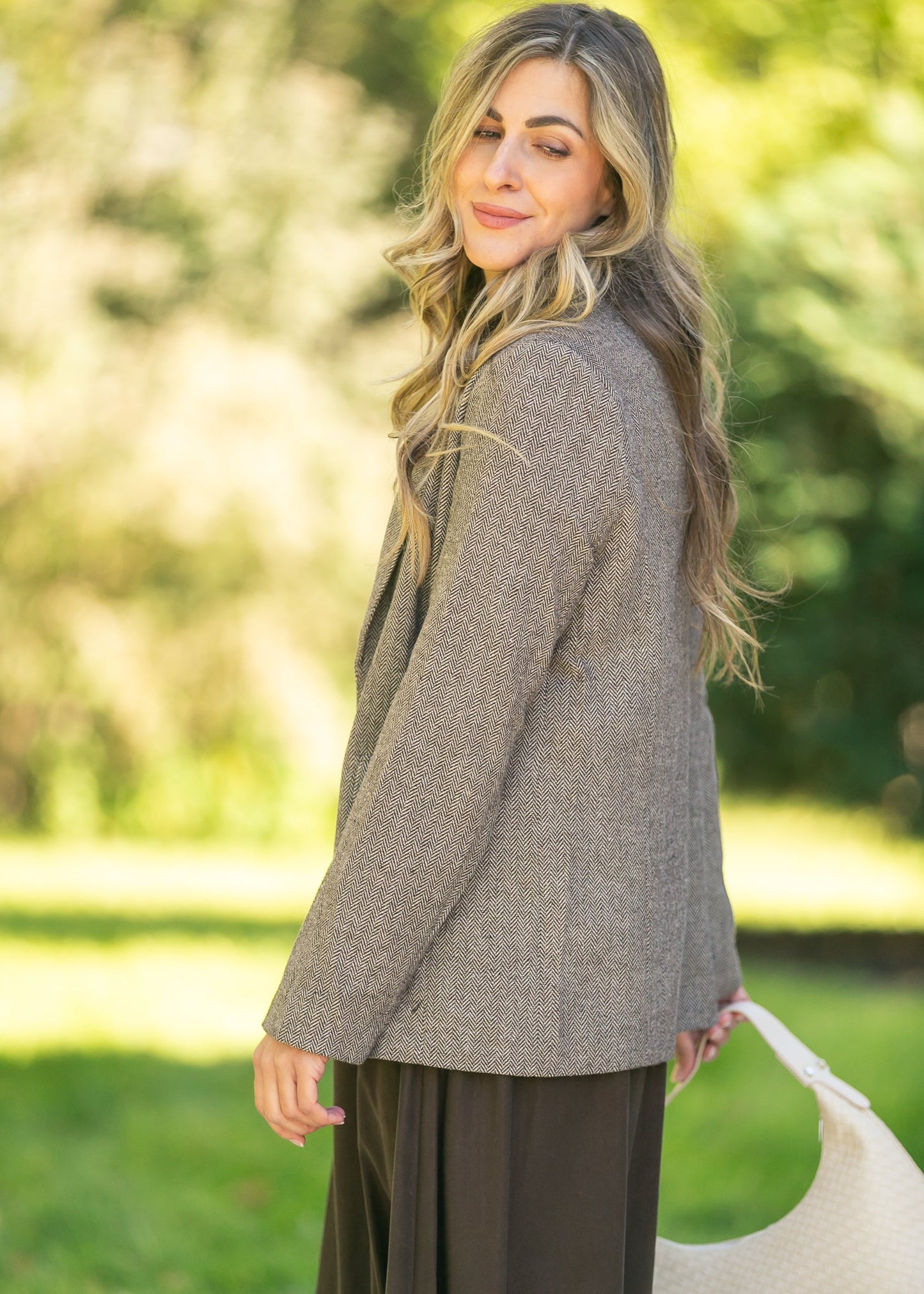 Herringbone Single Button Blazer
