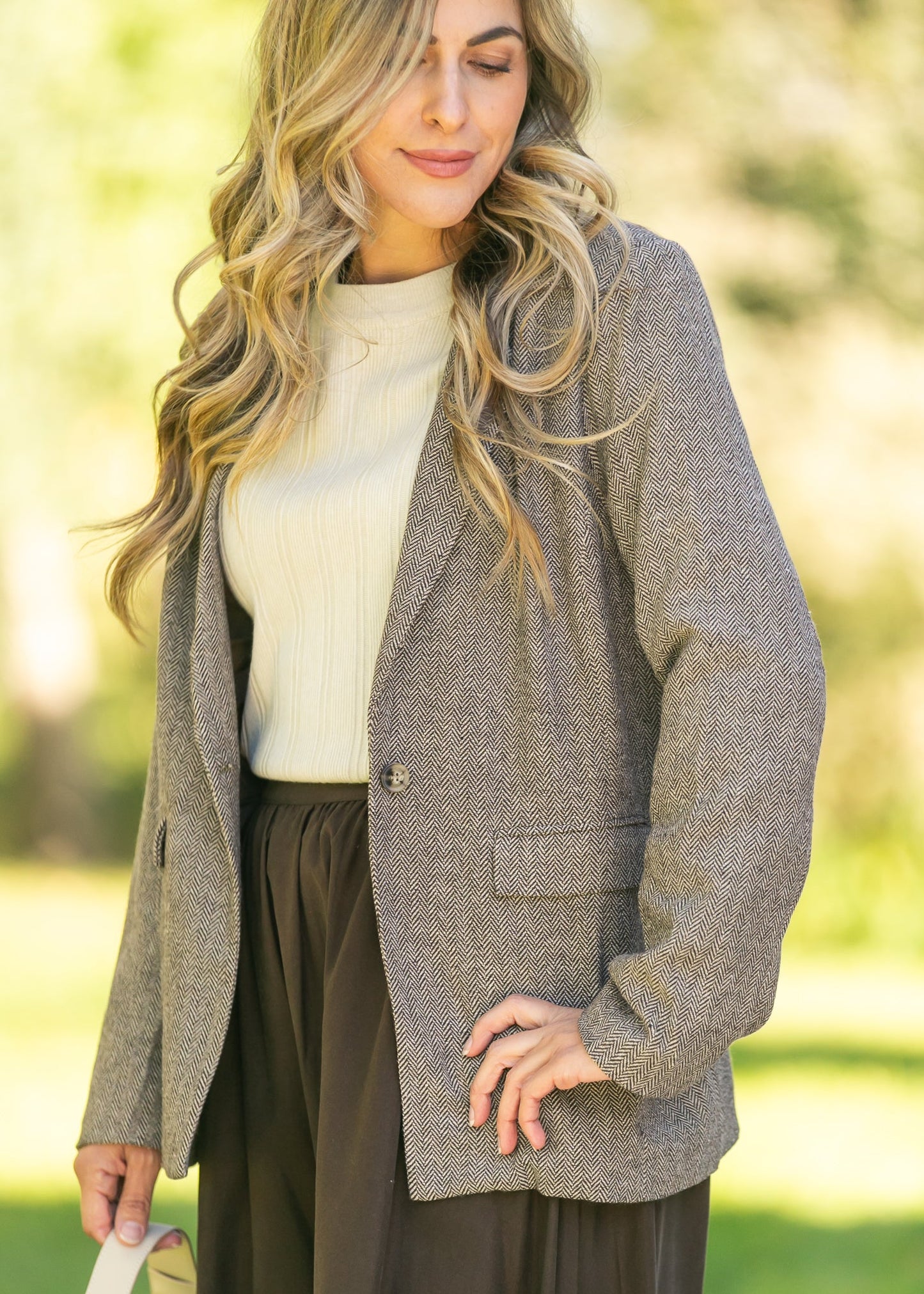 Herringbone Single Button Blazer