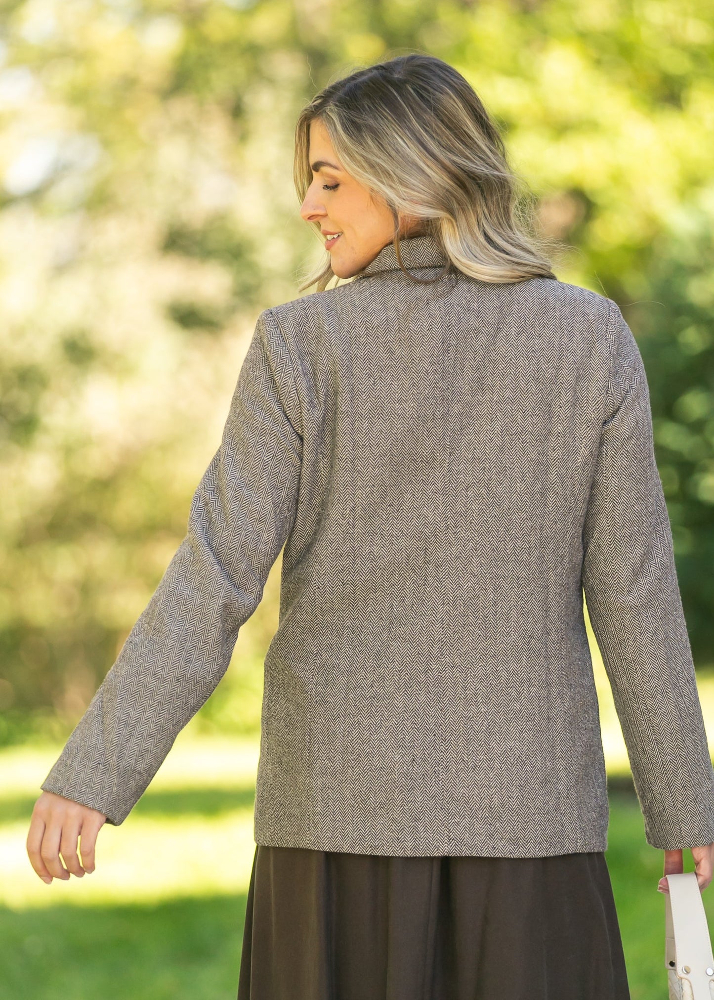 Herringbone Single Button Blazer