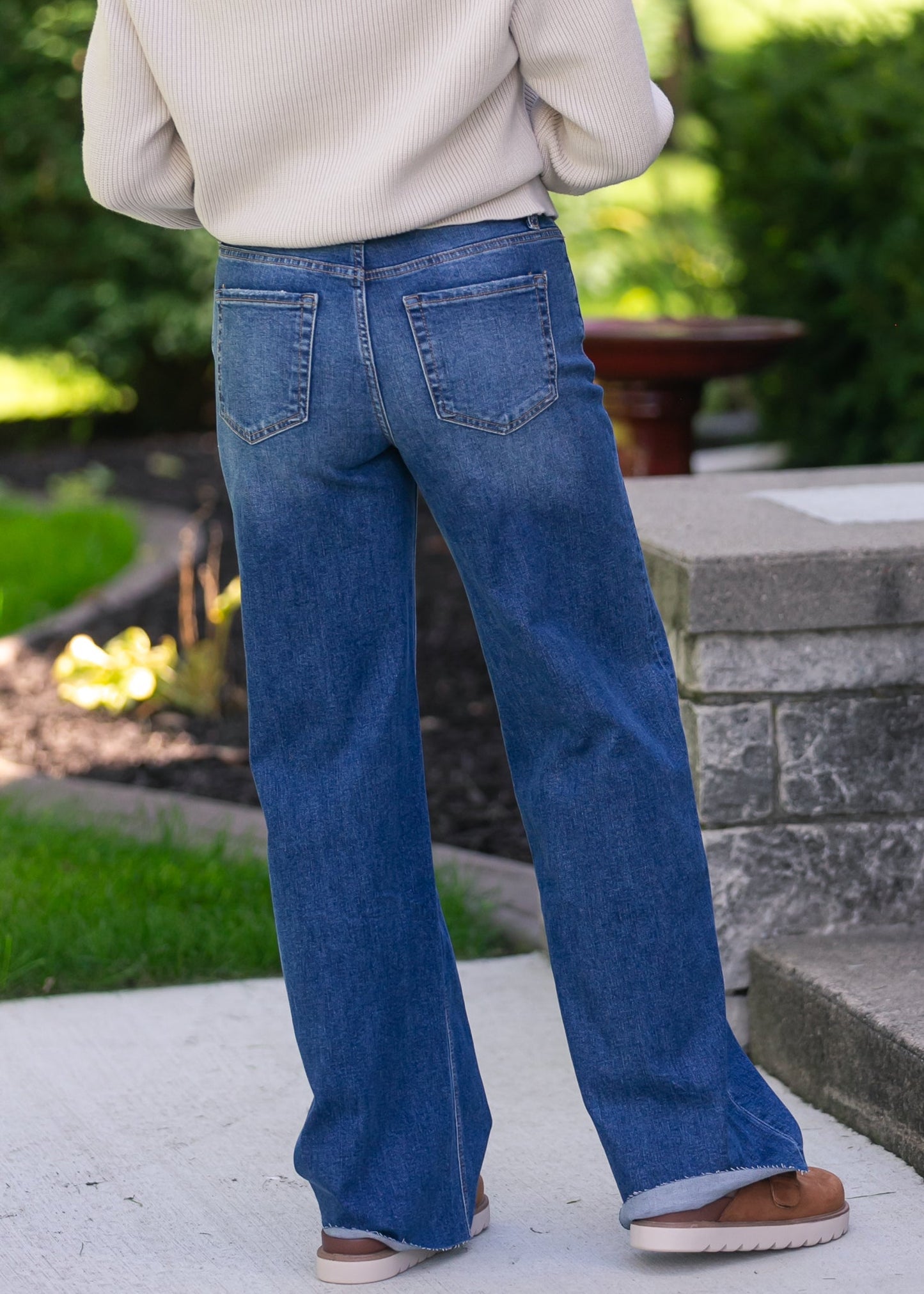 High Rise Clean Cut Raw Hem Wide Jeans