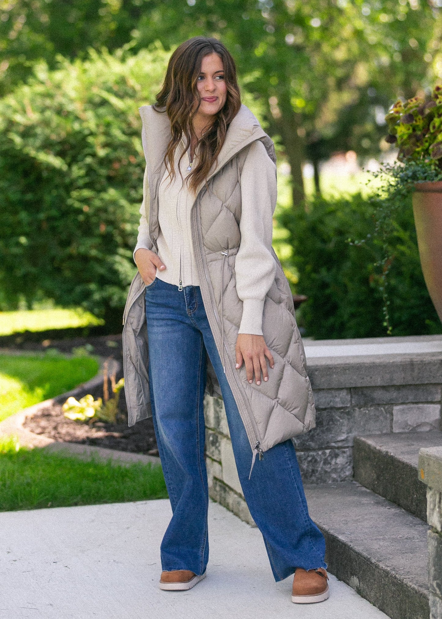 High Rise Clean Cut Raw Hem Wide Jeans