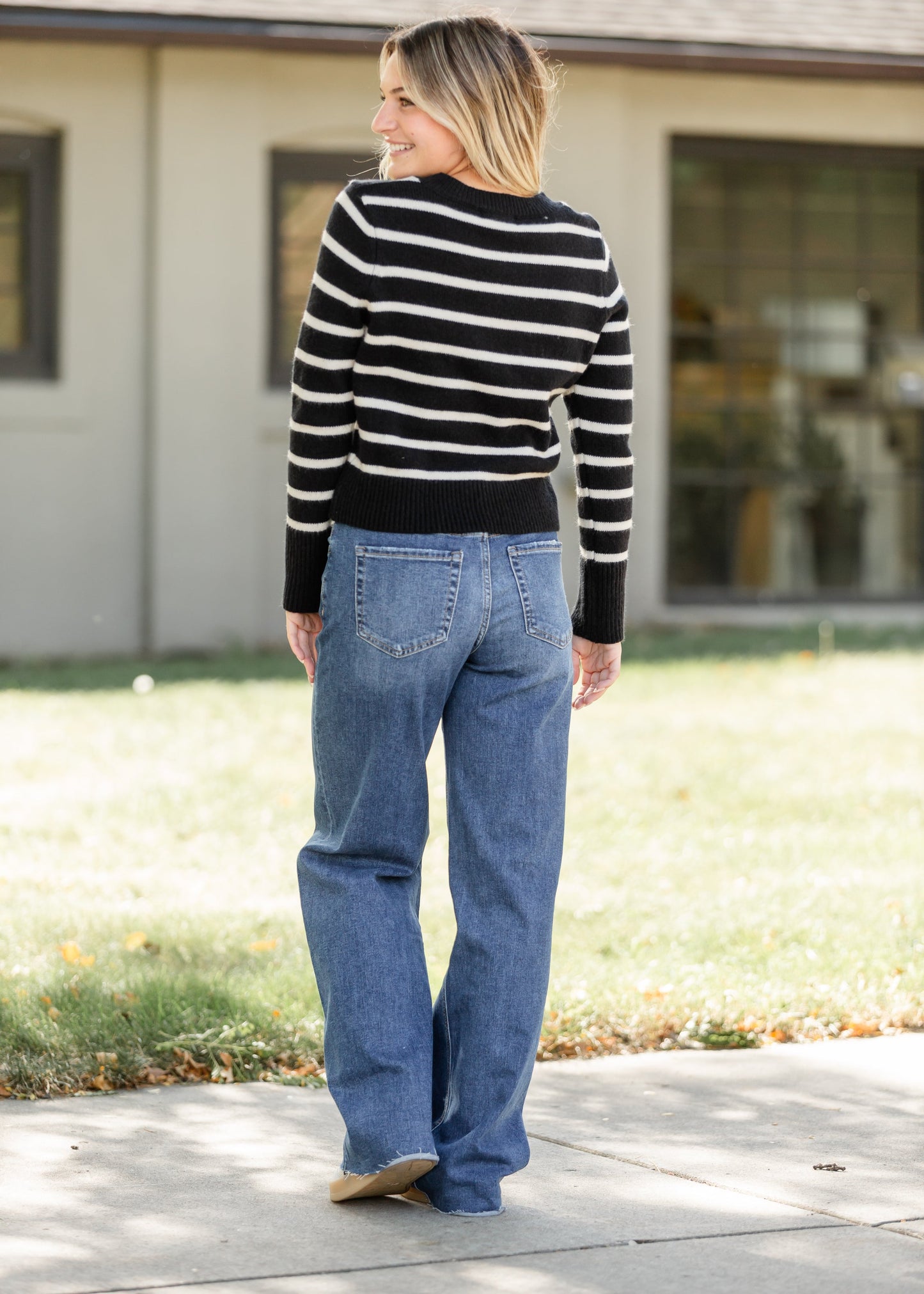High Rise Clean Cut Raw Hem Wide Jeans