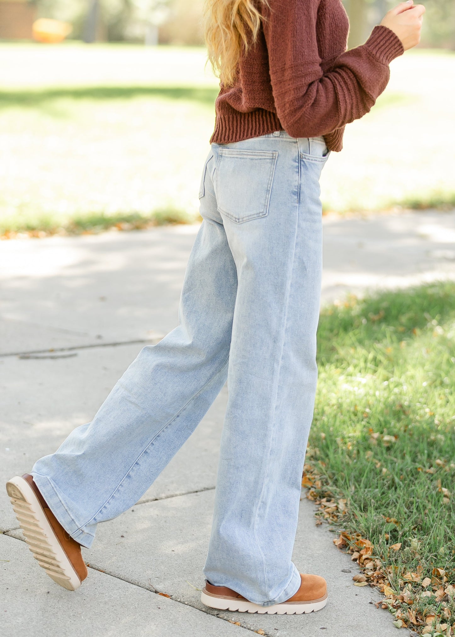 High Rise Full Length Wide Leg Jeans