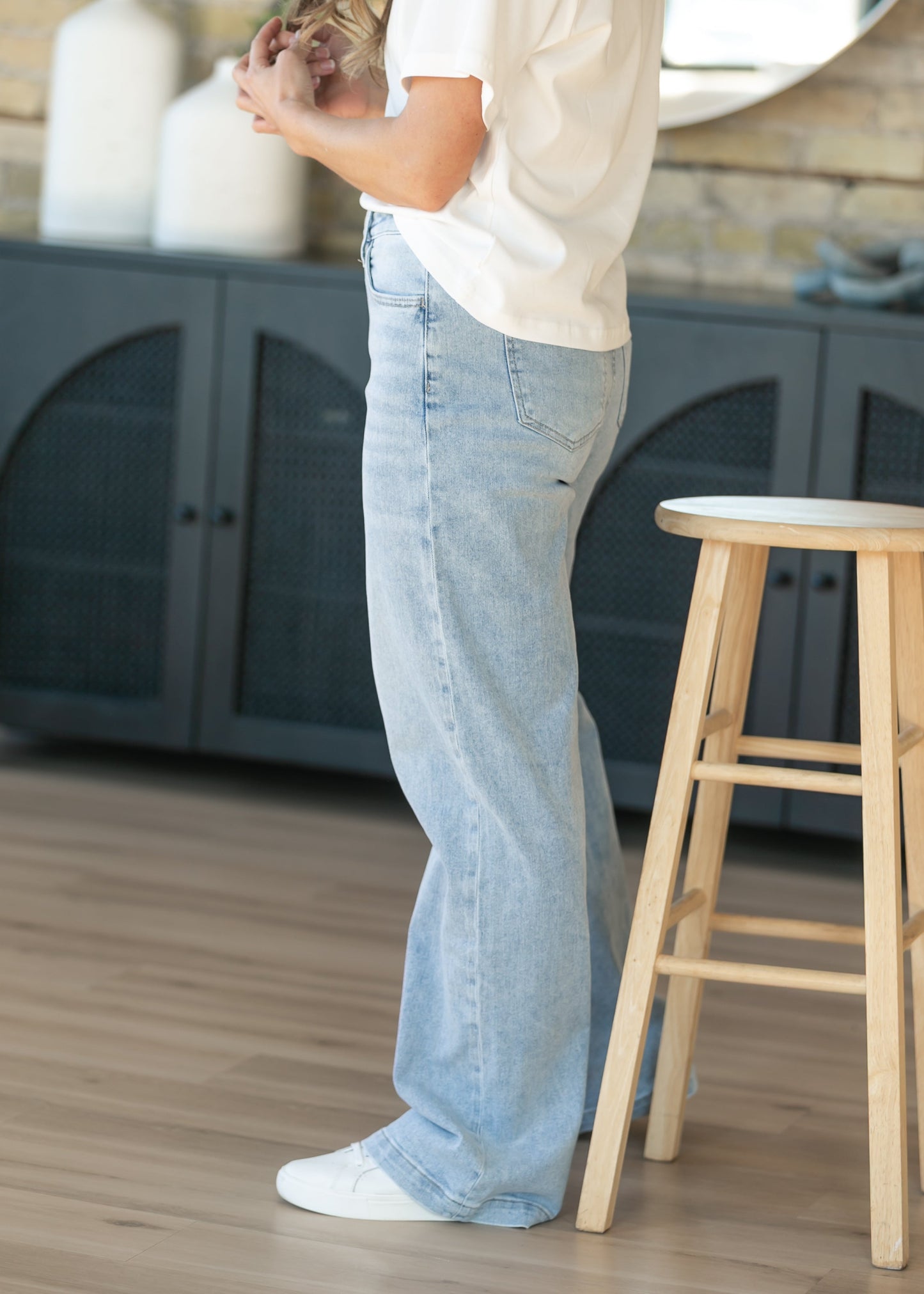 High Rise Full Length Wide Leg Jeans