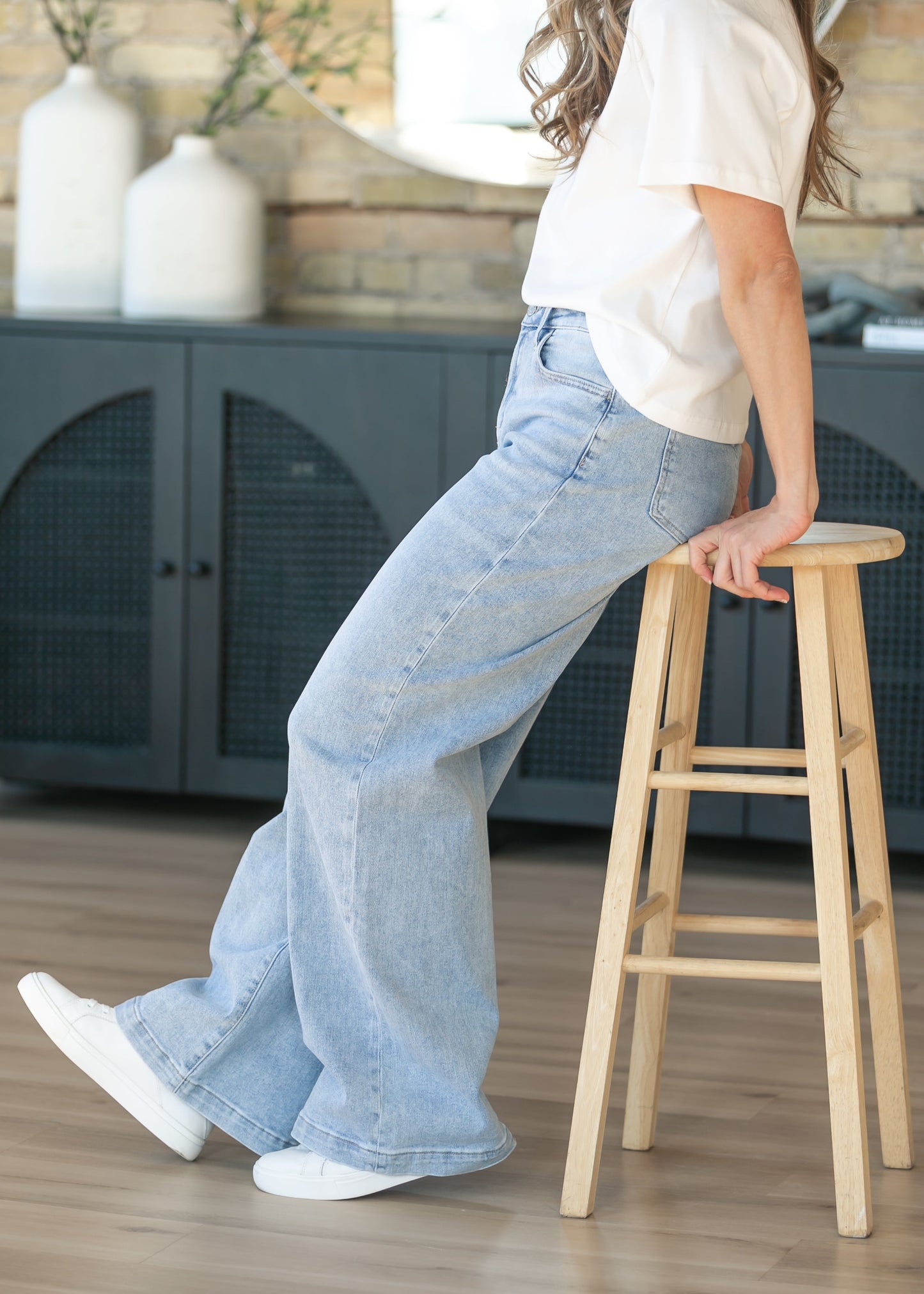 High Rise Full Length Wide Leg Jeans