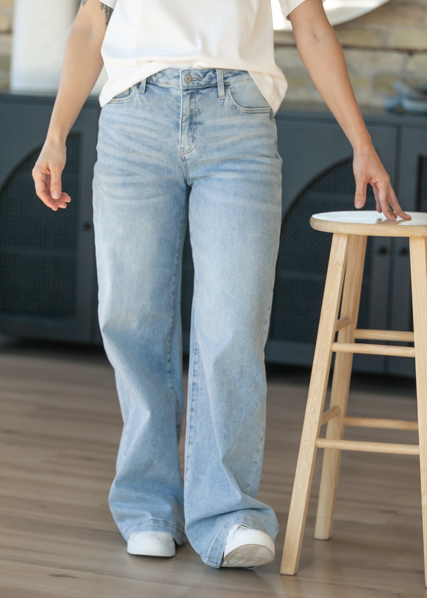 High Rise Full Length Wide Leg Jeans