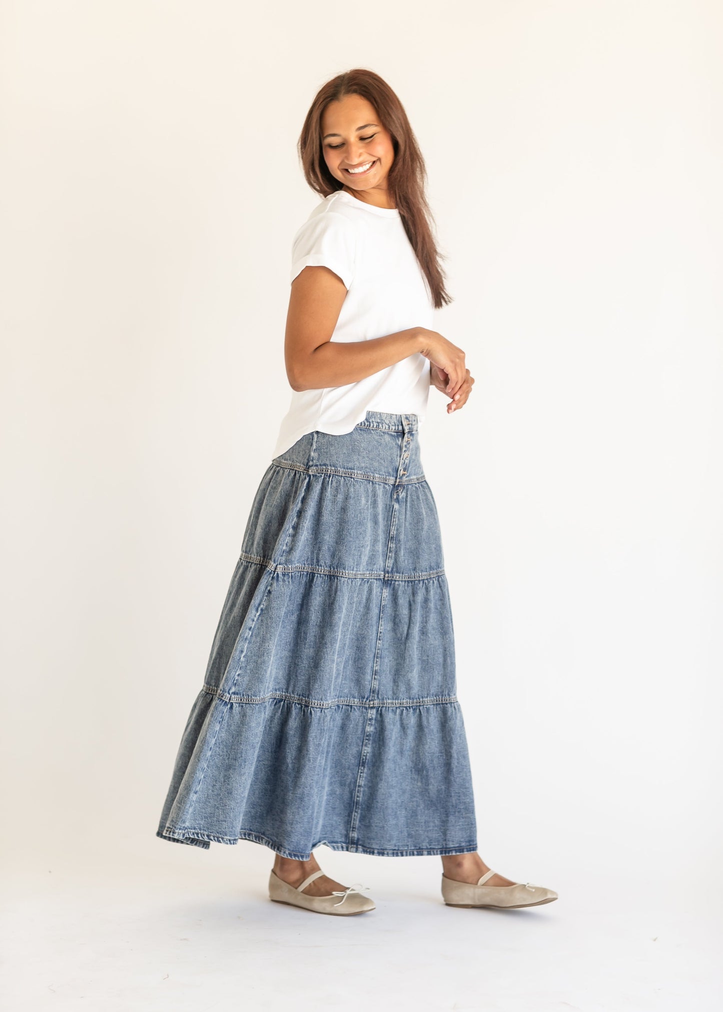 High Rise Ruffle Maxi Denim Skirt - FINAL SALE