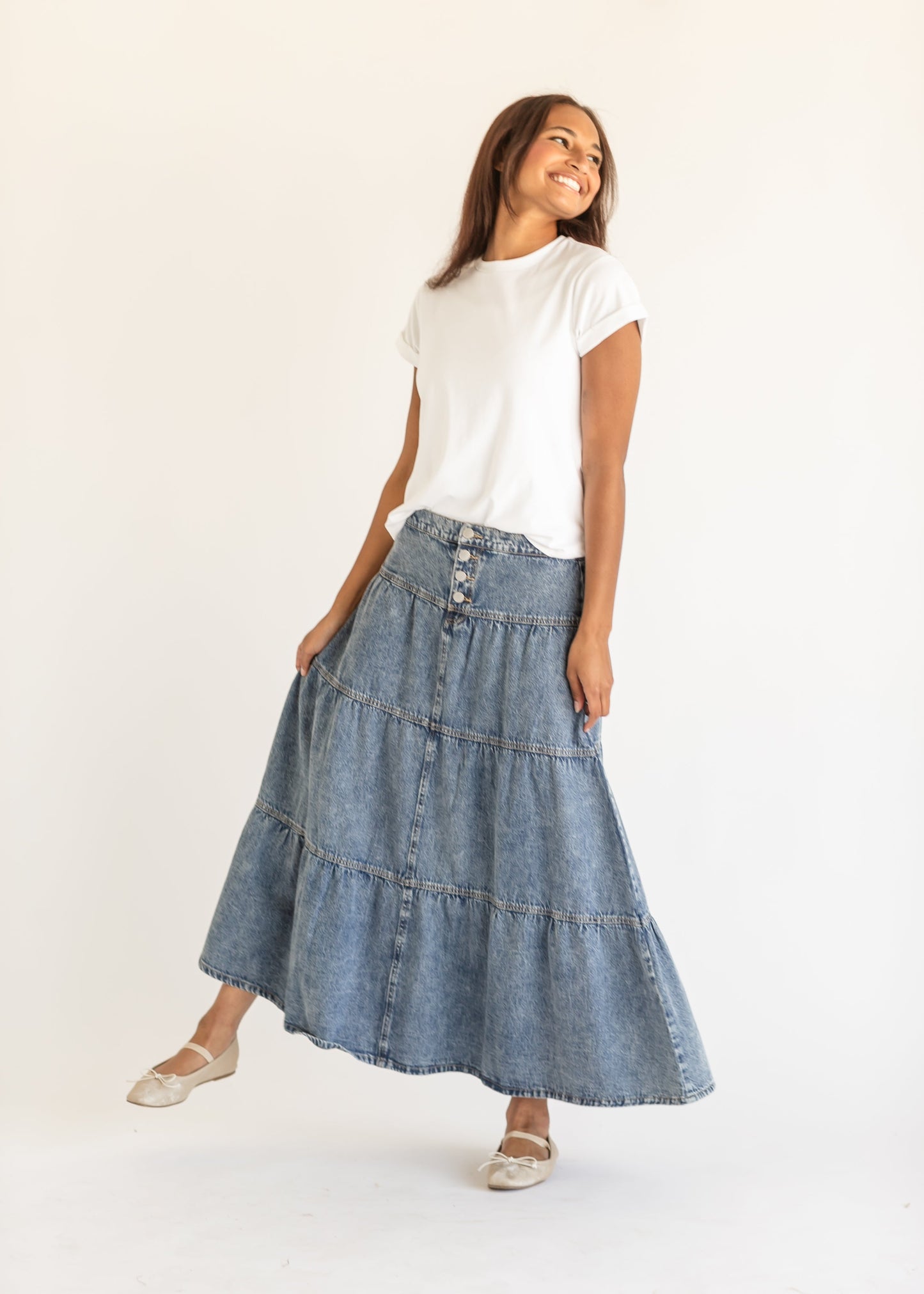High Rise Ruffle Maxi Denim Skirt - FINAL SALE