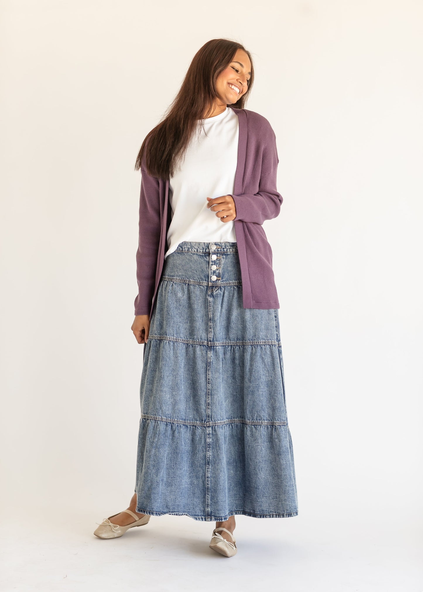 High Rise Ruffle Maxi Denim Skirt - FINAL SALE