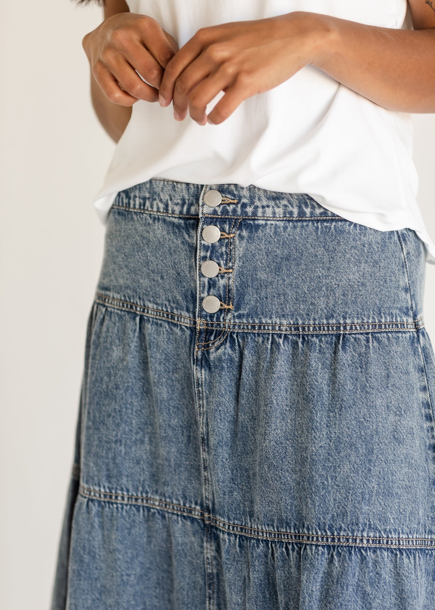 High Rise Ruffle Maxi Denim Skirt - FINAL SALE