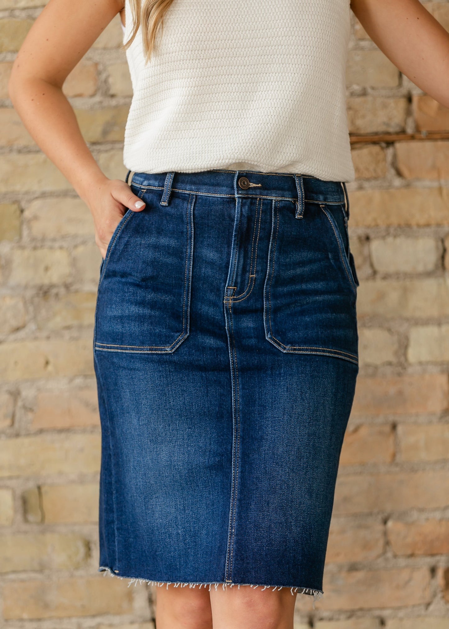 High Waist Denim Midi Skirt - FINAL SALE