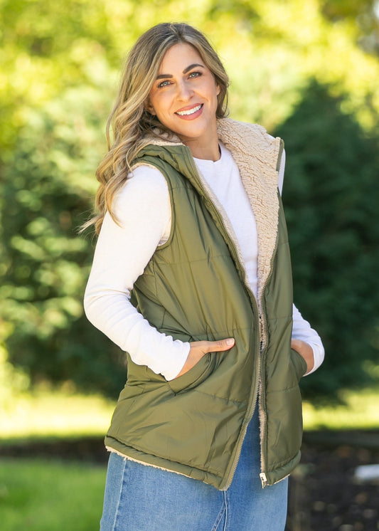 Hooded Reversible Quilted Vest - FINAL SALE