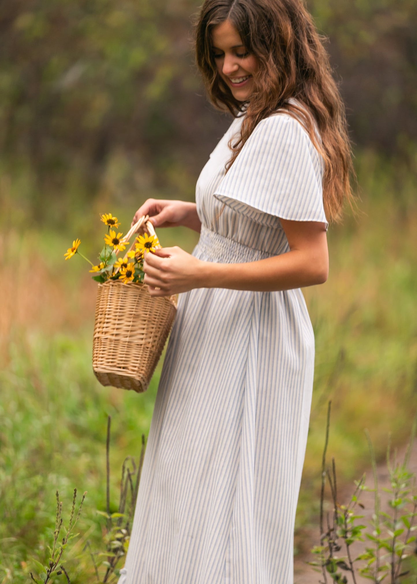 Isabella Blue Stripes V Neck Maxi Dress