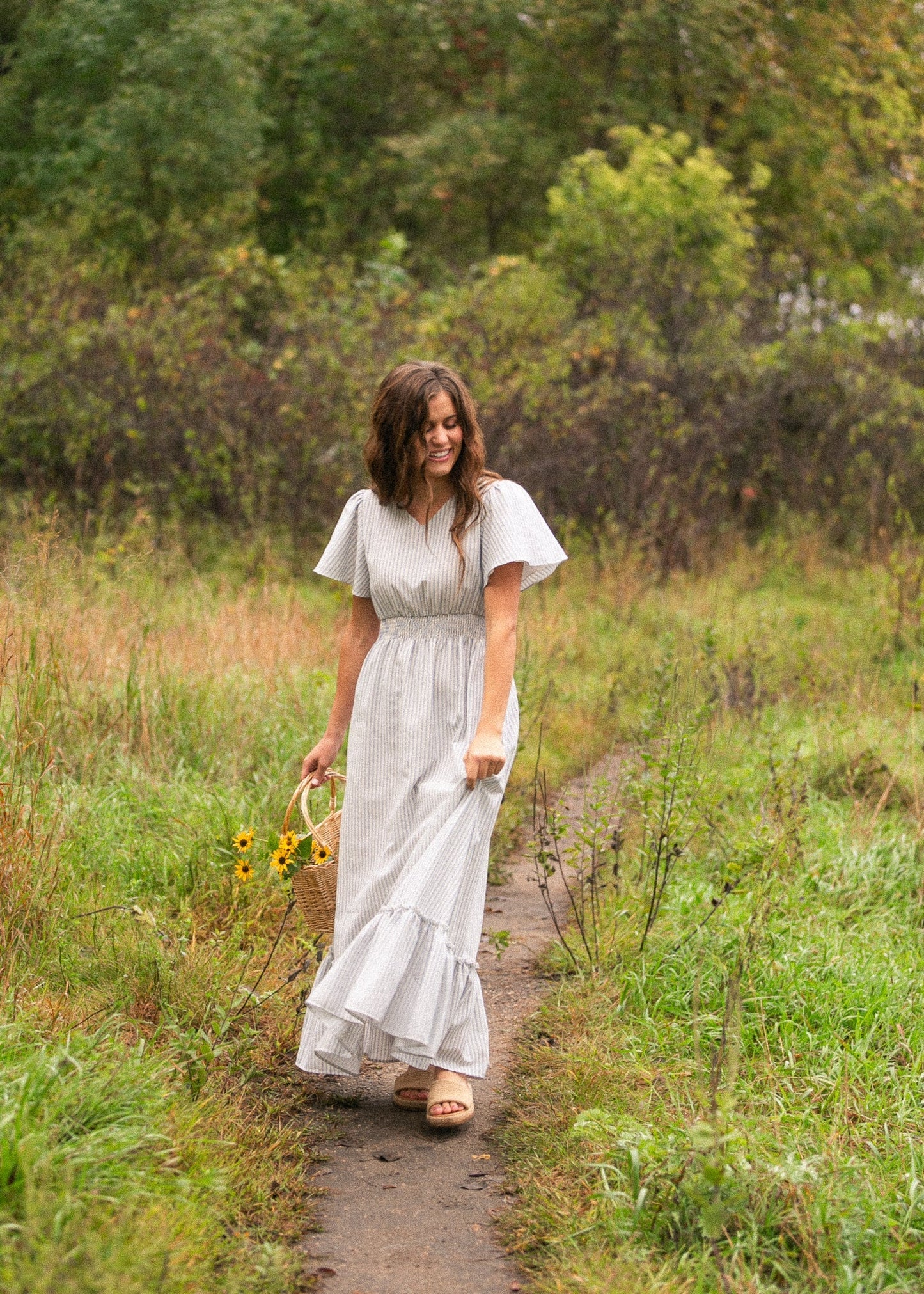 Isabella Blue Stripes V Neck Maxi Dress