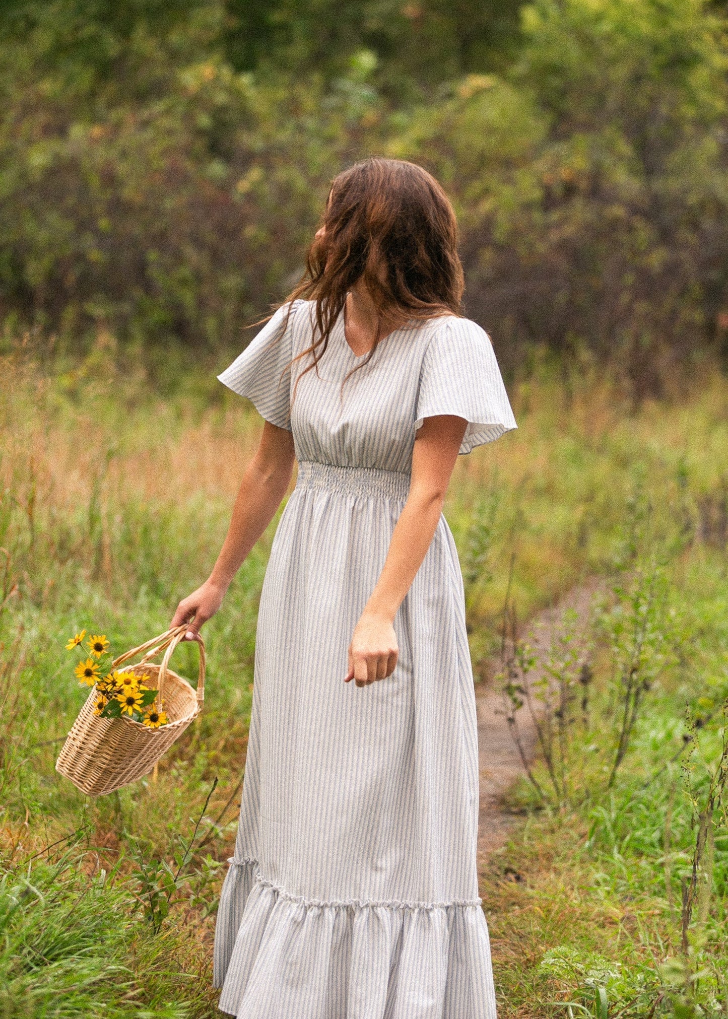 Isabella Blue Stripes V Neck Maxi Dress