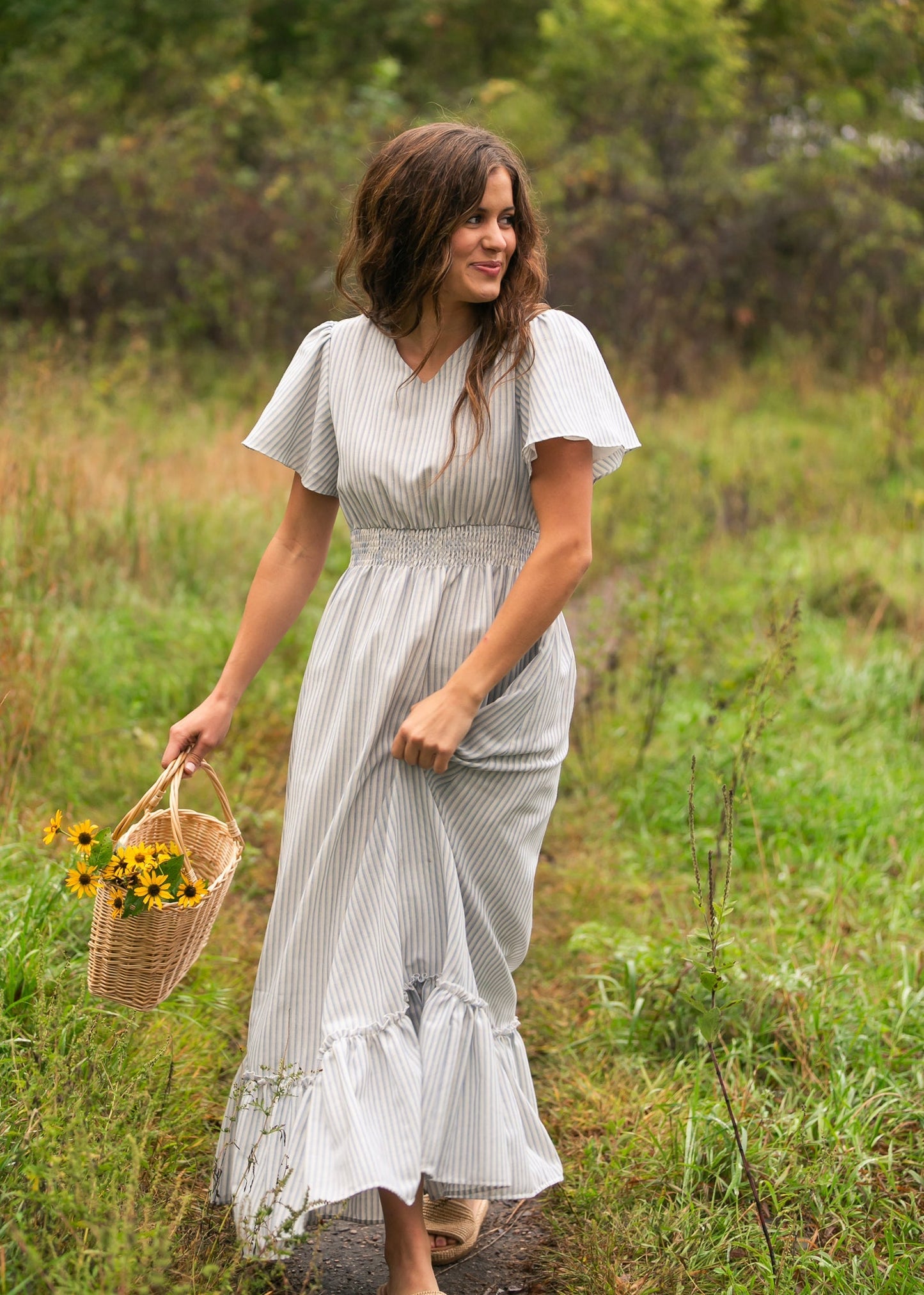 Isabella Blue Stripes V Neck Maxi Dress