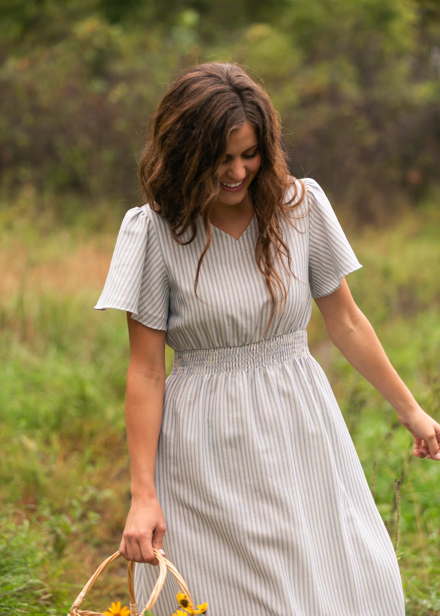 Isabella Blue Stripes V Neck Maxi Dress