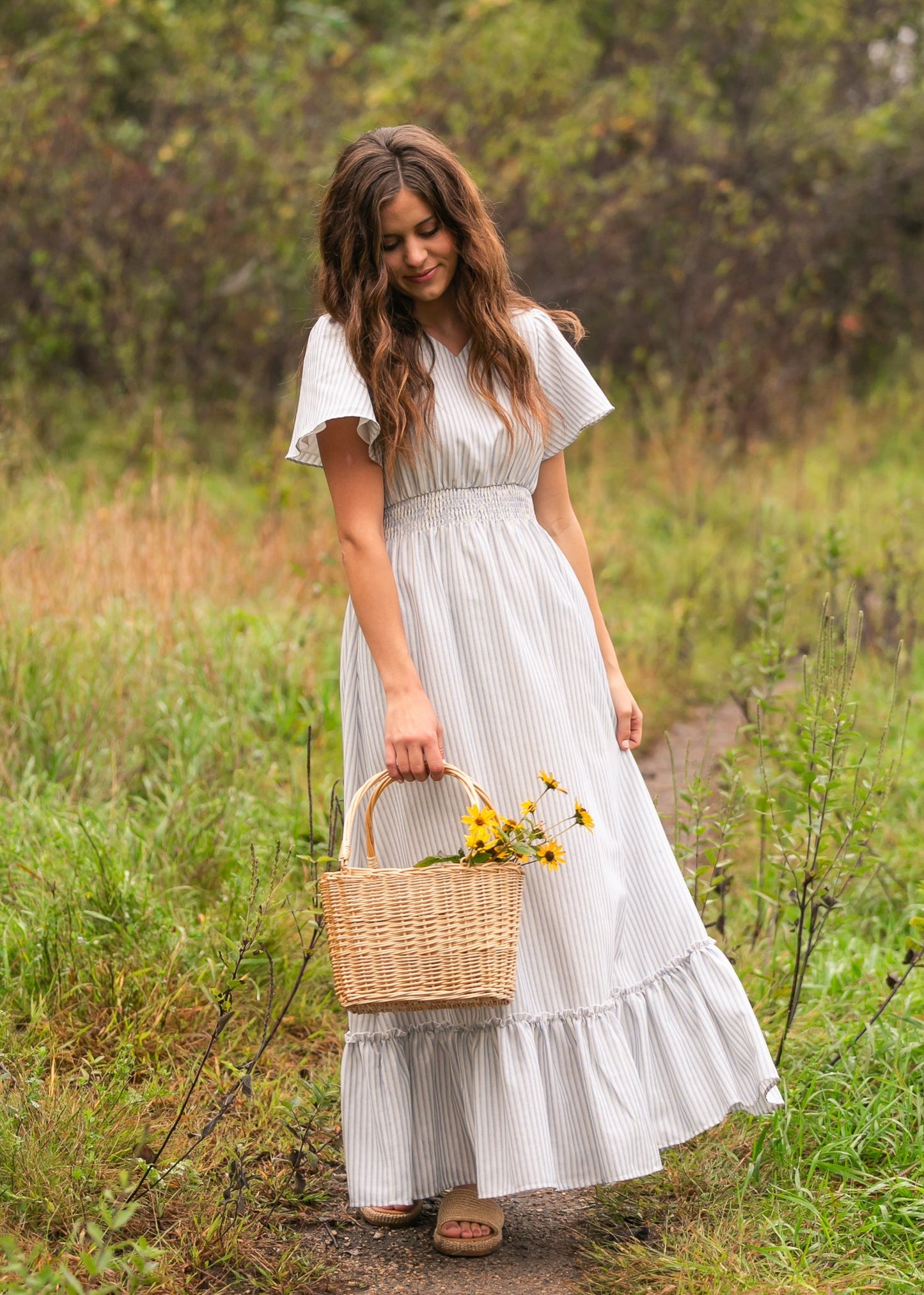 Isabella Blue Stripes V Neck Maxi Dress