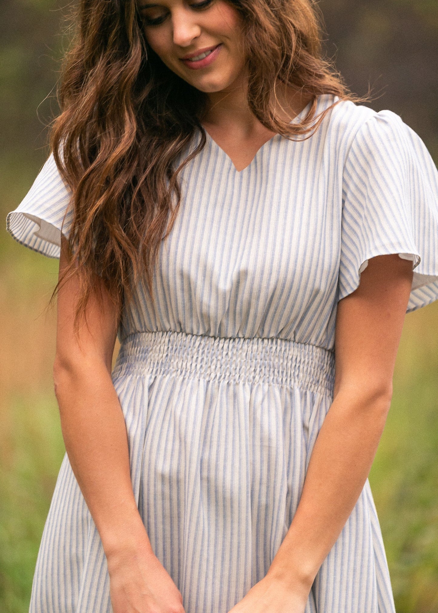 Isabella Blue Stripes V Neck Maxi Dress