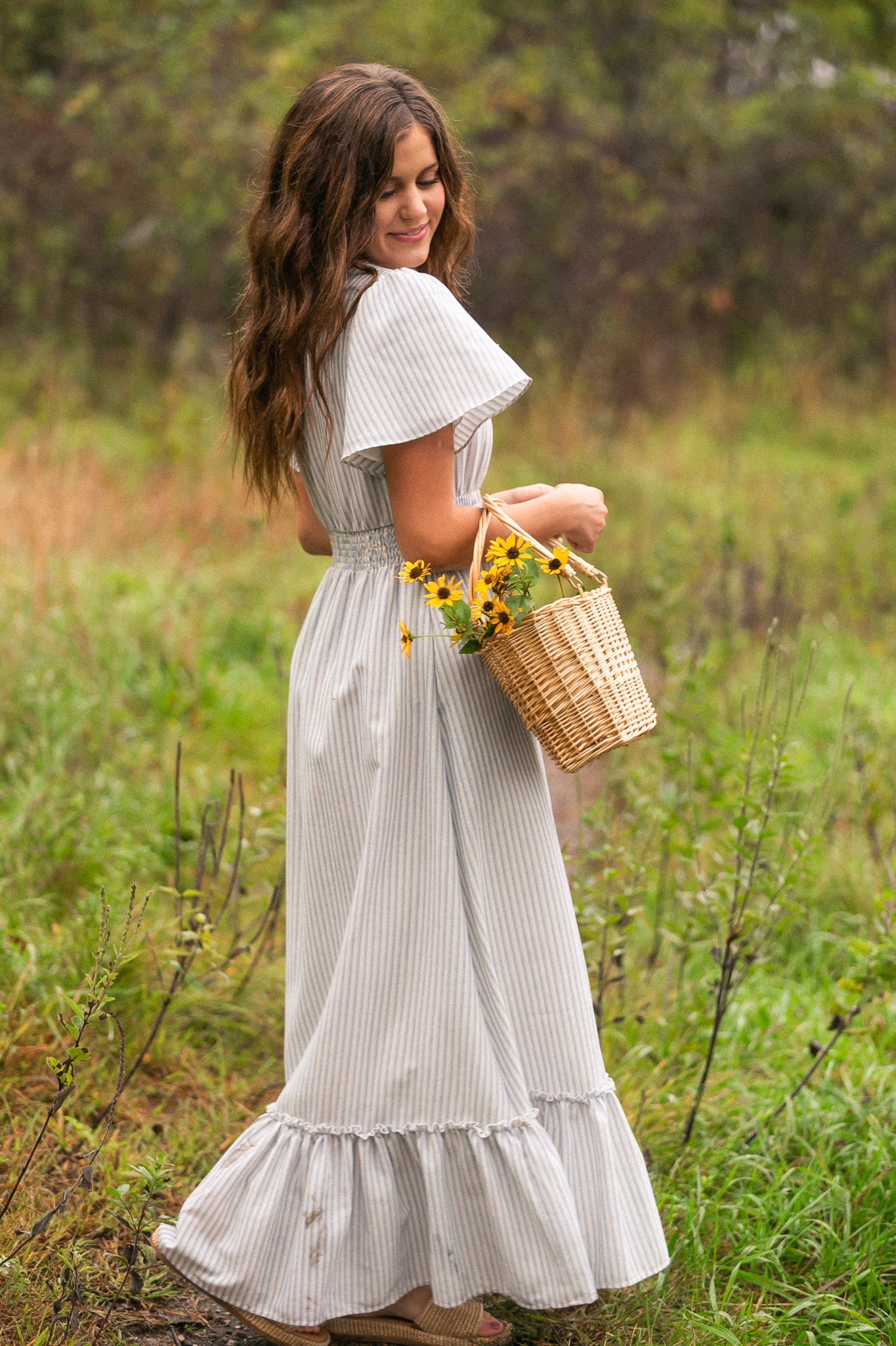 Isabella Blue Stripes V Neck Maxi Dress