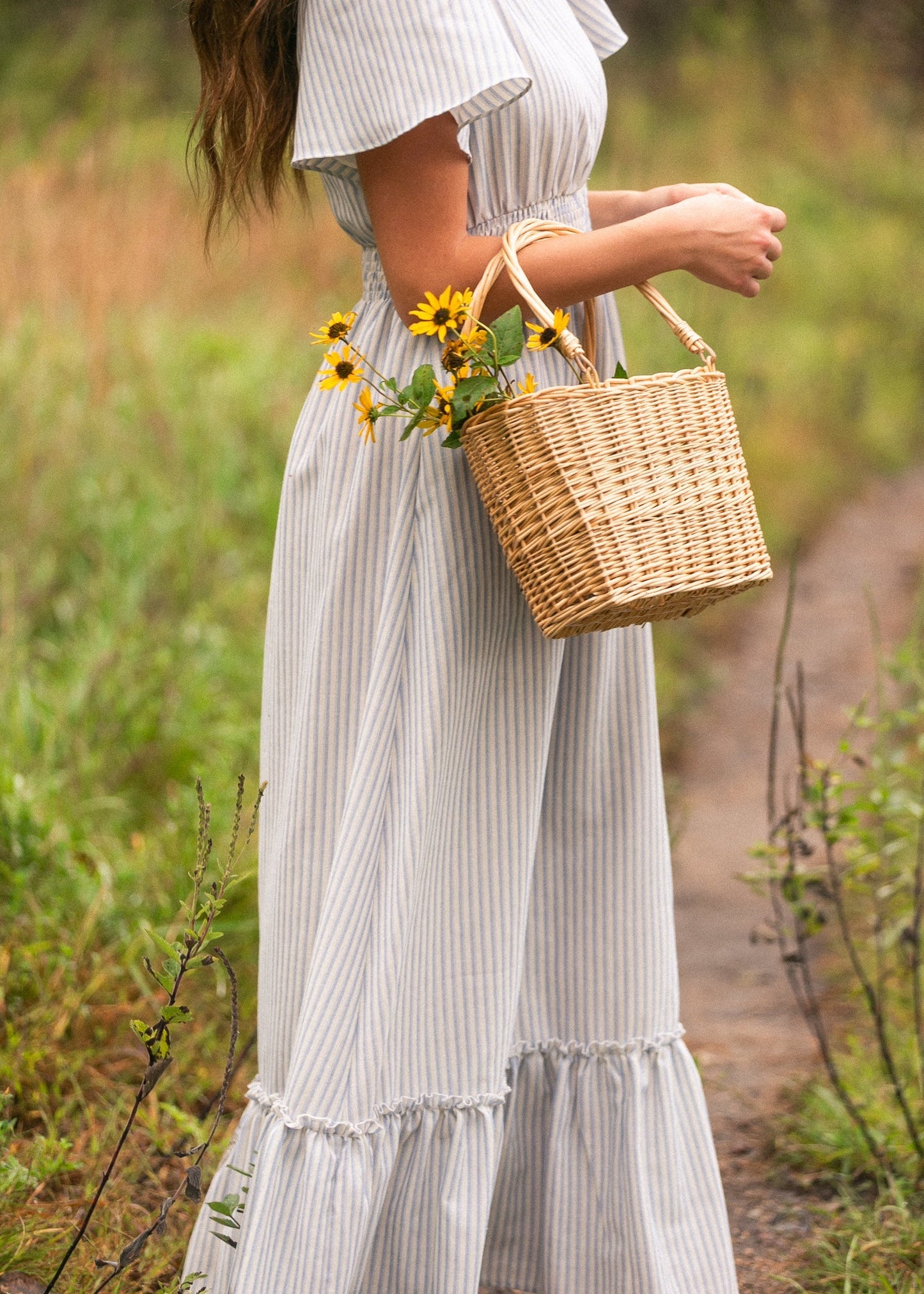 Isabella Blue Stripes V Neck Maxi Dress