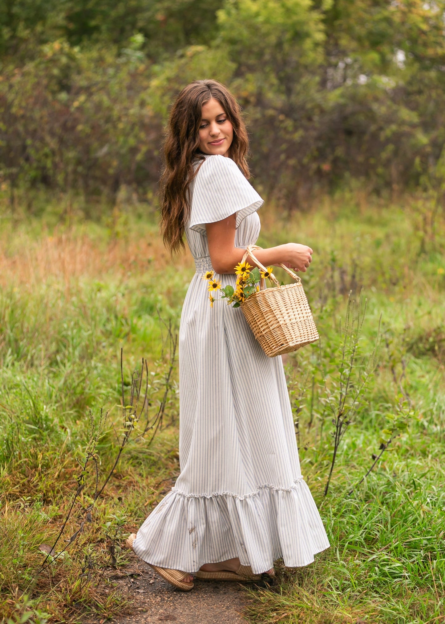 Isabella Blue Stripes V Neck Maxi Dress