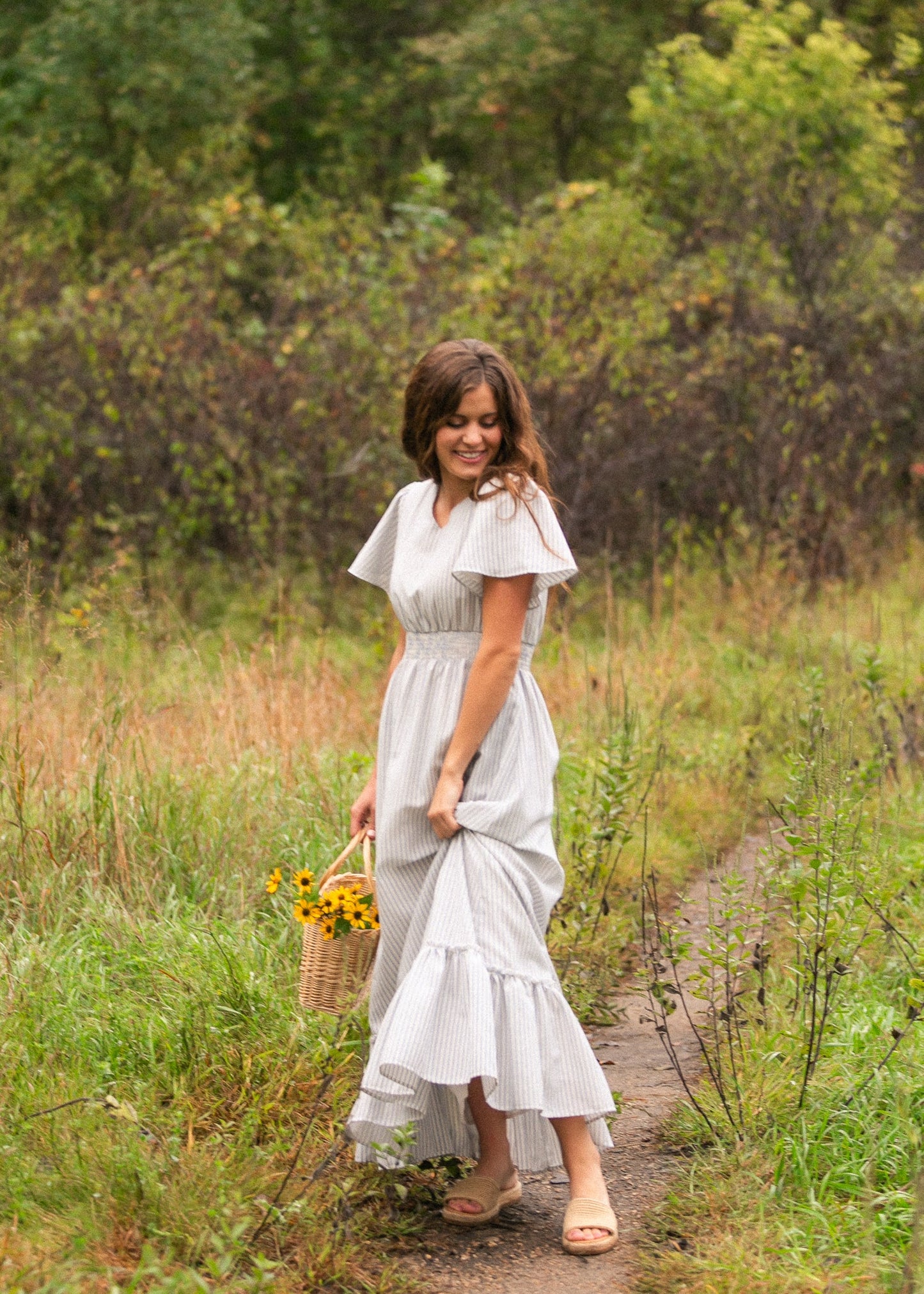 Isabella Blue Stripes V Neck Maxi Dress