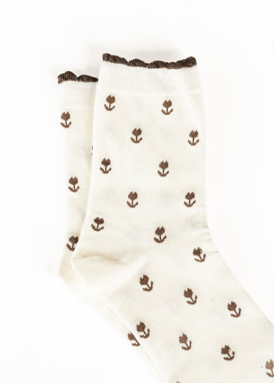 Ivory Crew Floral Cotton Sock