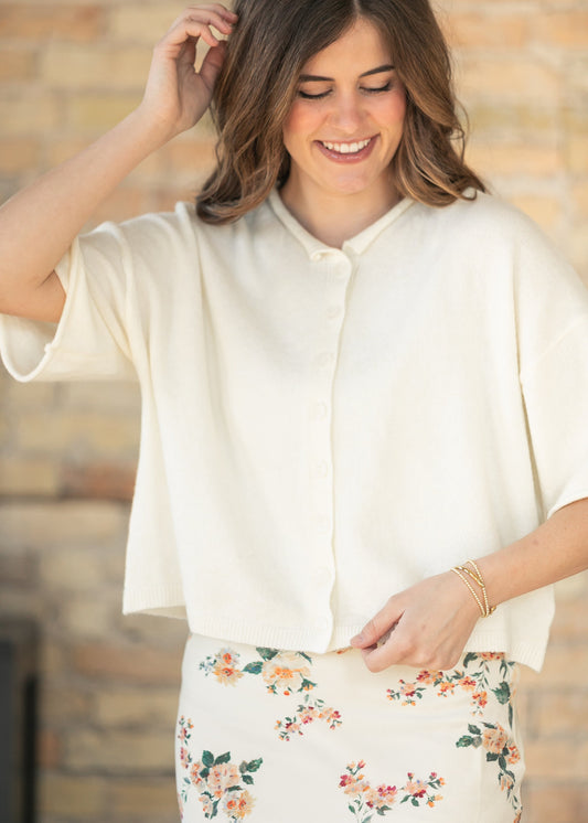 Ivory Lightweight Short Sleeve Cardigan
