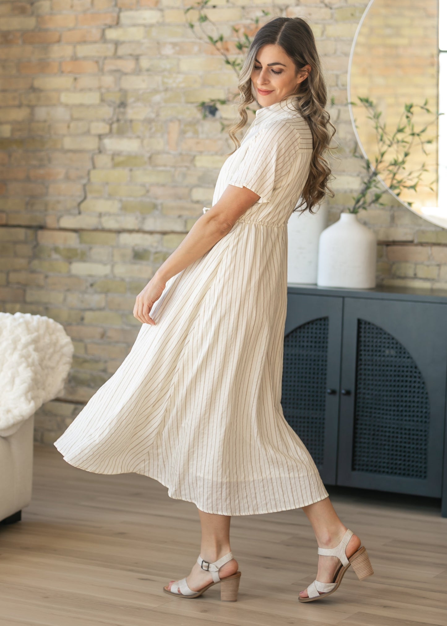 Ivory Striped Shirt Maxi Dress