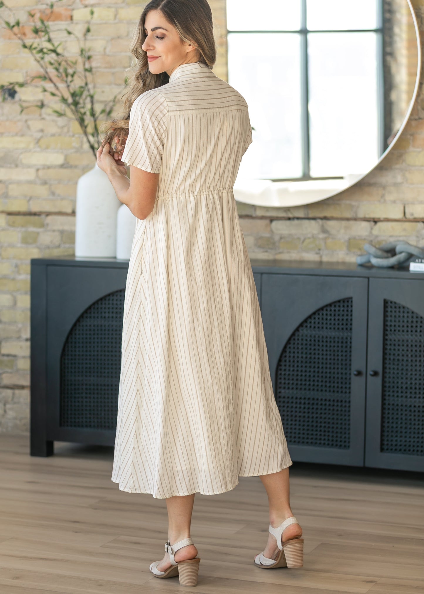 Ivory Striped Shirt Maxi Dress