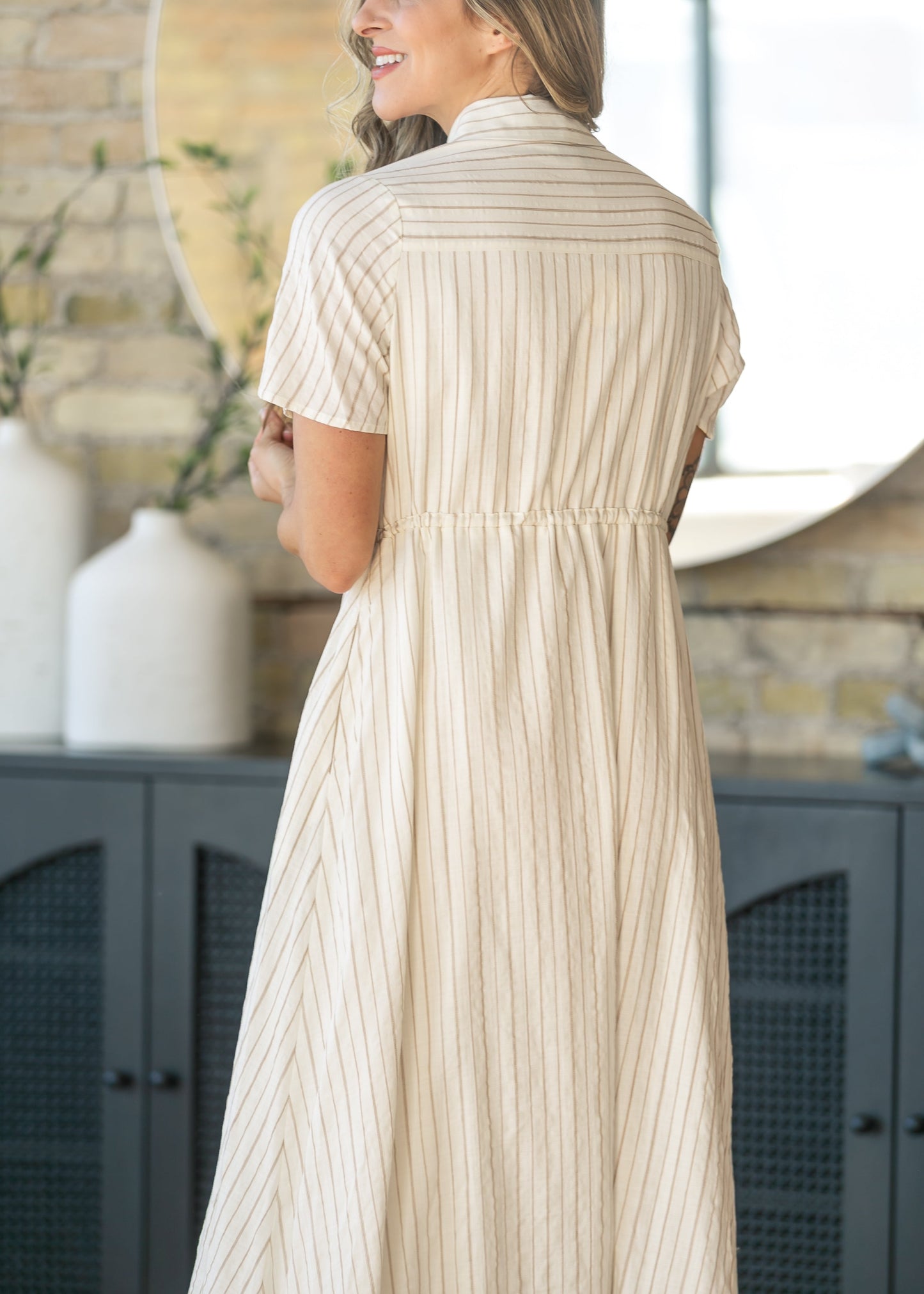 Ivory Striped Shirt Maxi Dress