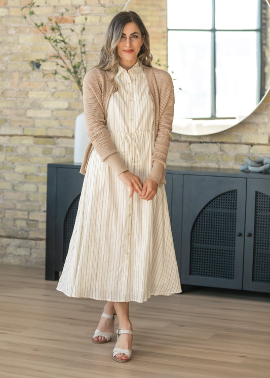 Ivory Striped Shirt Maxi Dress