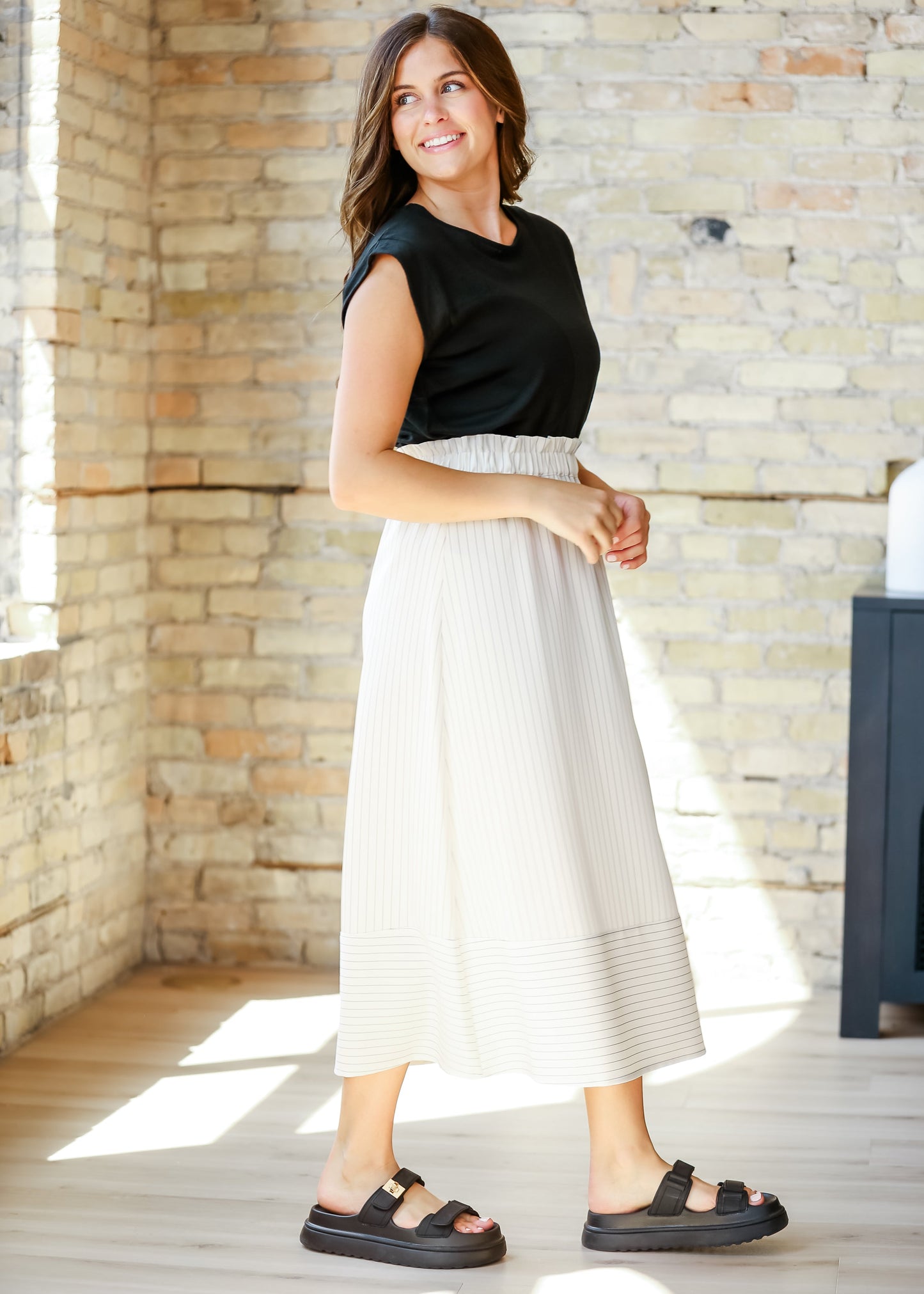 Ivy Striped Stretch Waist Midi Skirt - FINAL SALE
