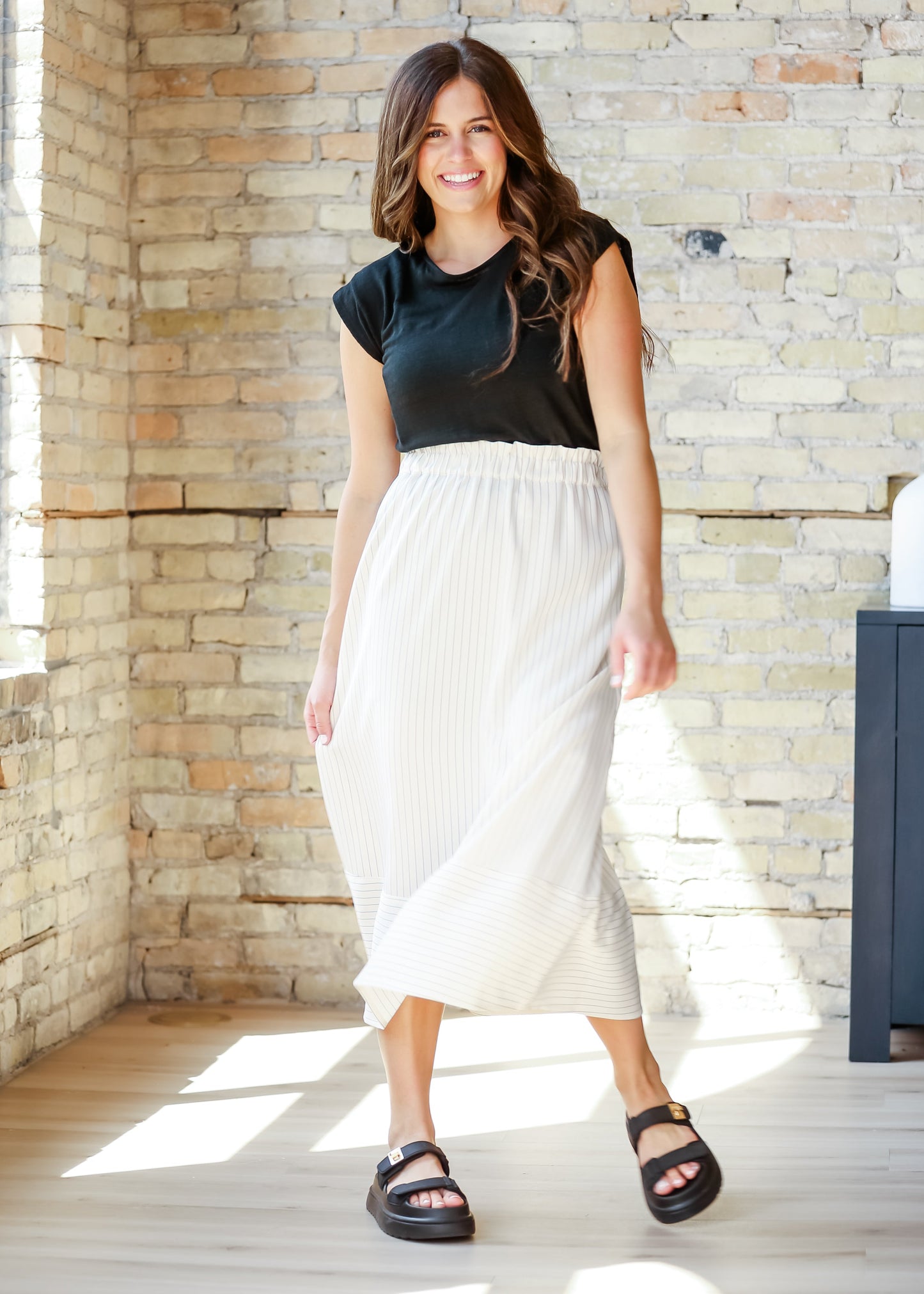 Ivy Striped Stretch Waist Midi Skirt - FINAL SALE