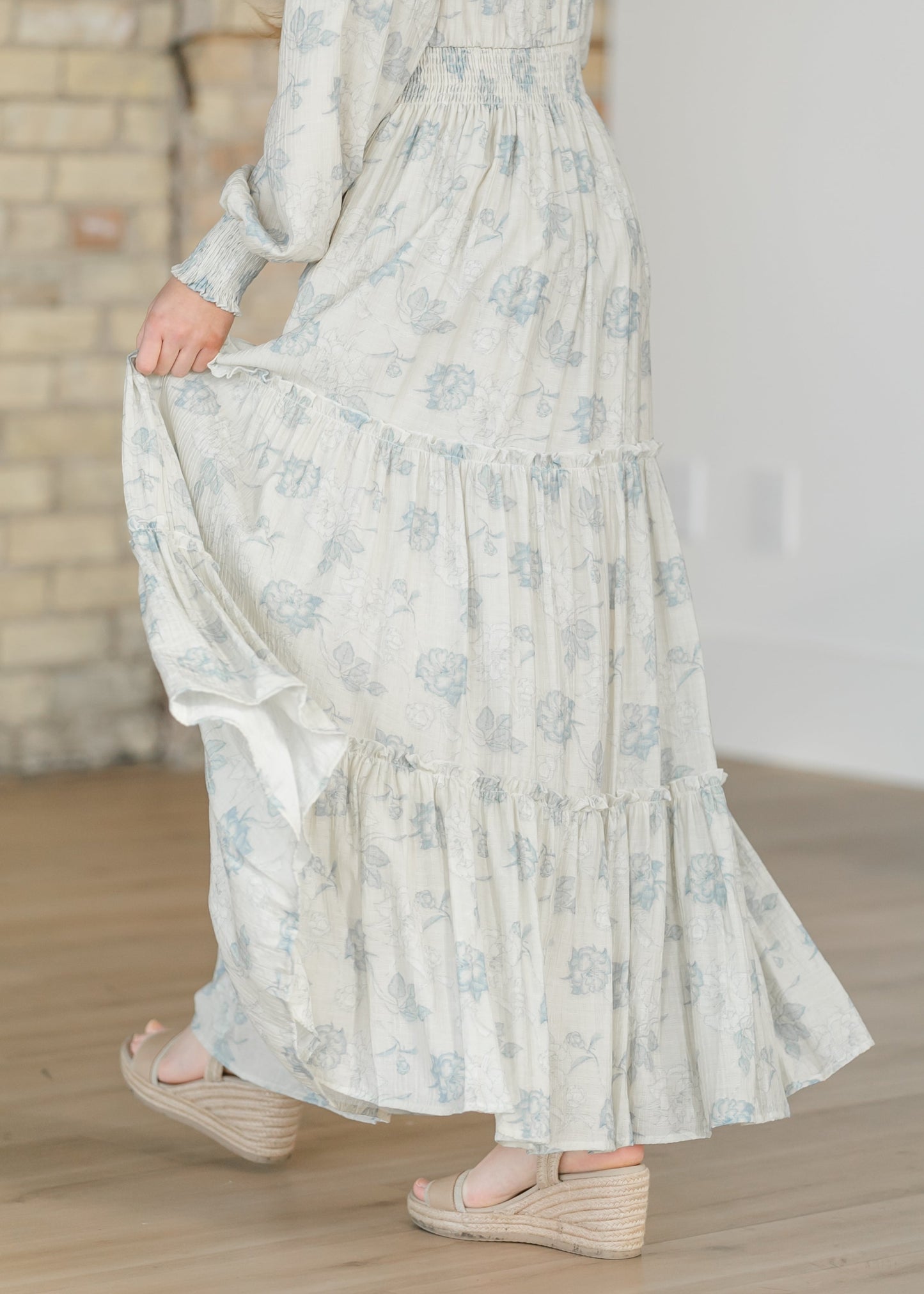 Jacey Blue Long Sleeve Smocked Waist Maxi Dress