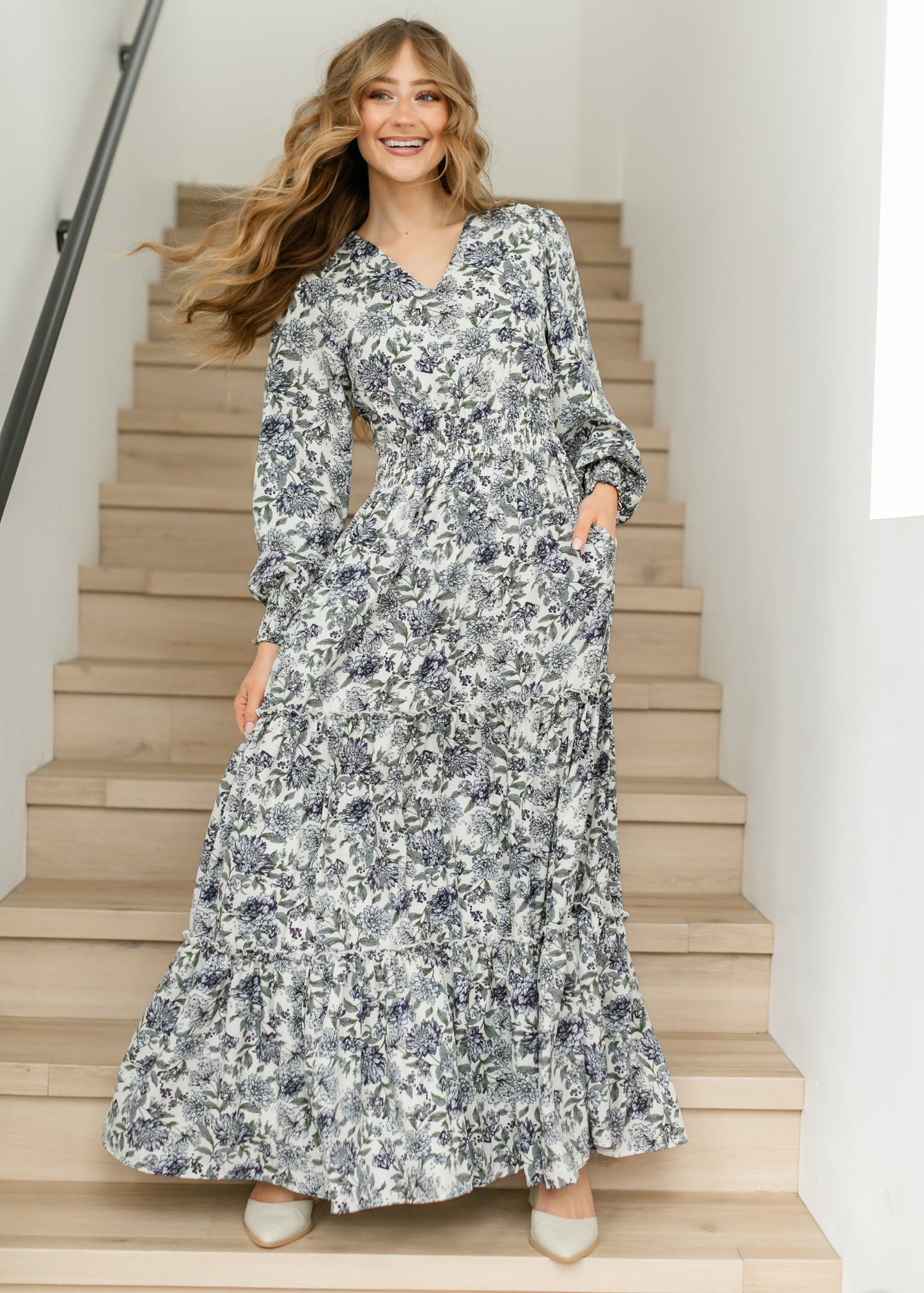 Jacey Long Sleeve Smocked Waist Maxi Dress