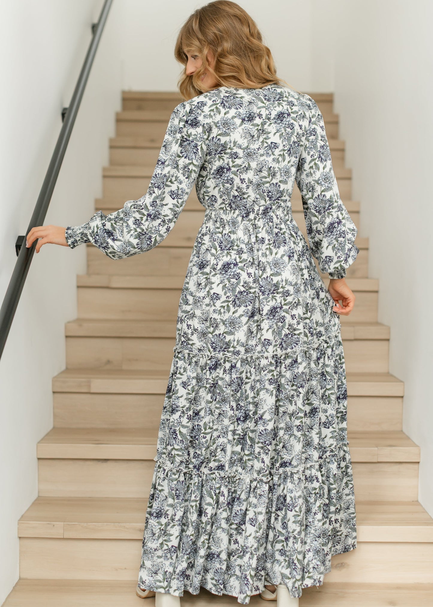 Jacey Long Sleeve Smocked Waist Maxi Dress