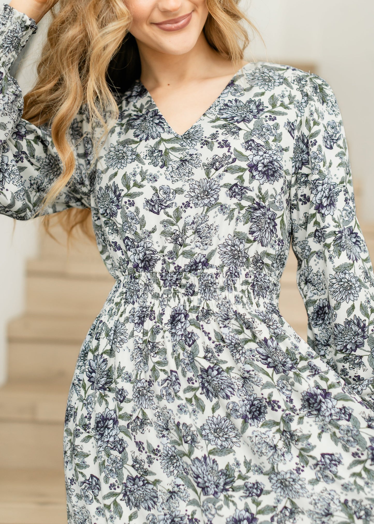 Jacey Long Sleeve Smocked Waist Maxi Dress