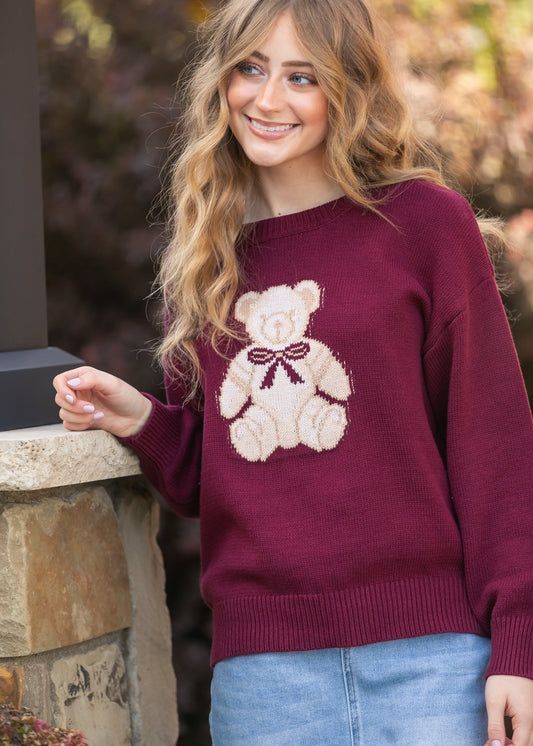 Jacquard Teddy Crew Neck Sweater - FINAL SALE