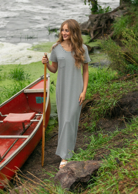 Jane Teal Stripe T-shirt Maxi Dress